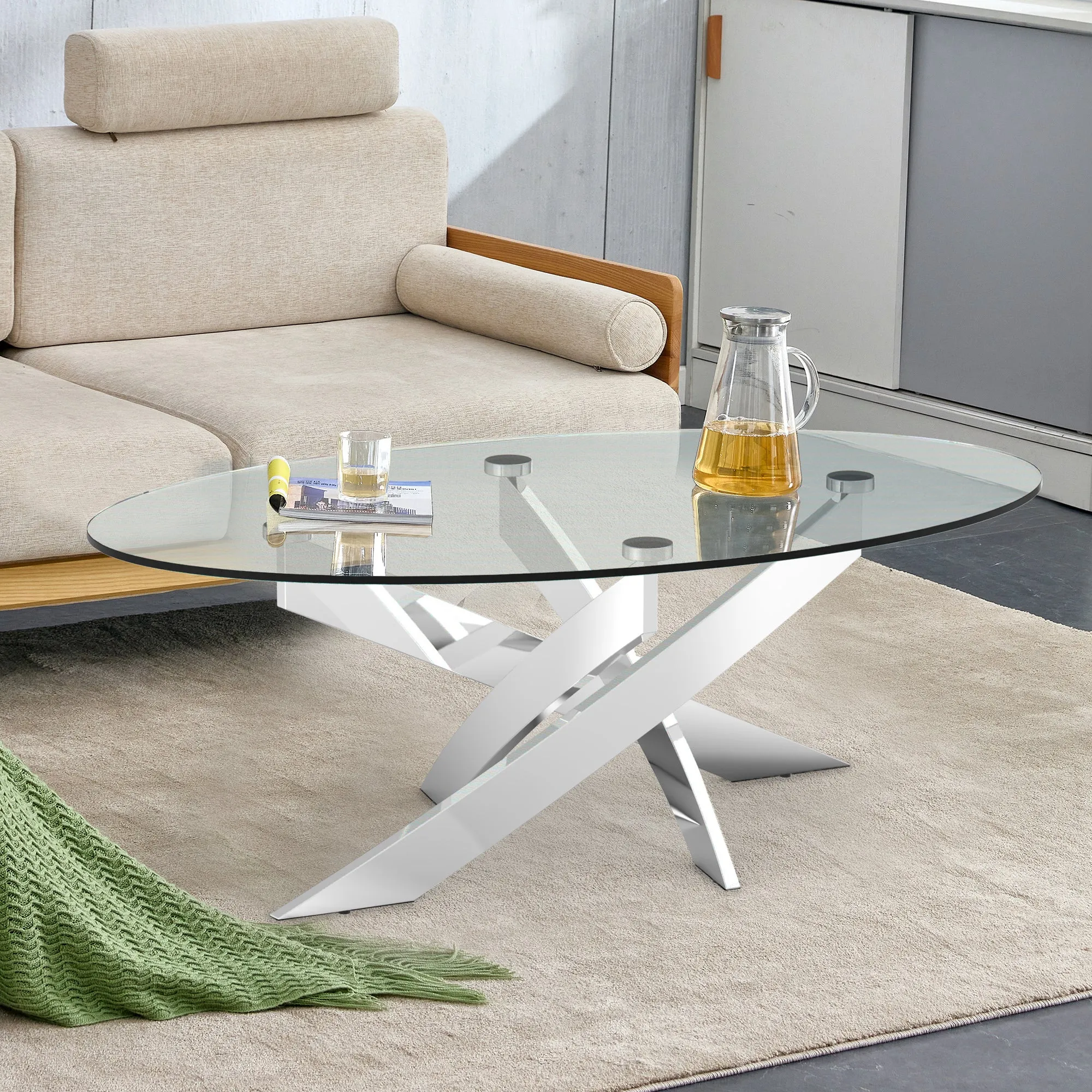 17" H Contemporary Glass Coffee Table in Living Room, Bedroom
