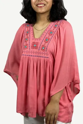 3747 B Rayon Crepe Boho Medieval Tunic Tee Blouse