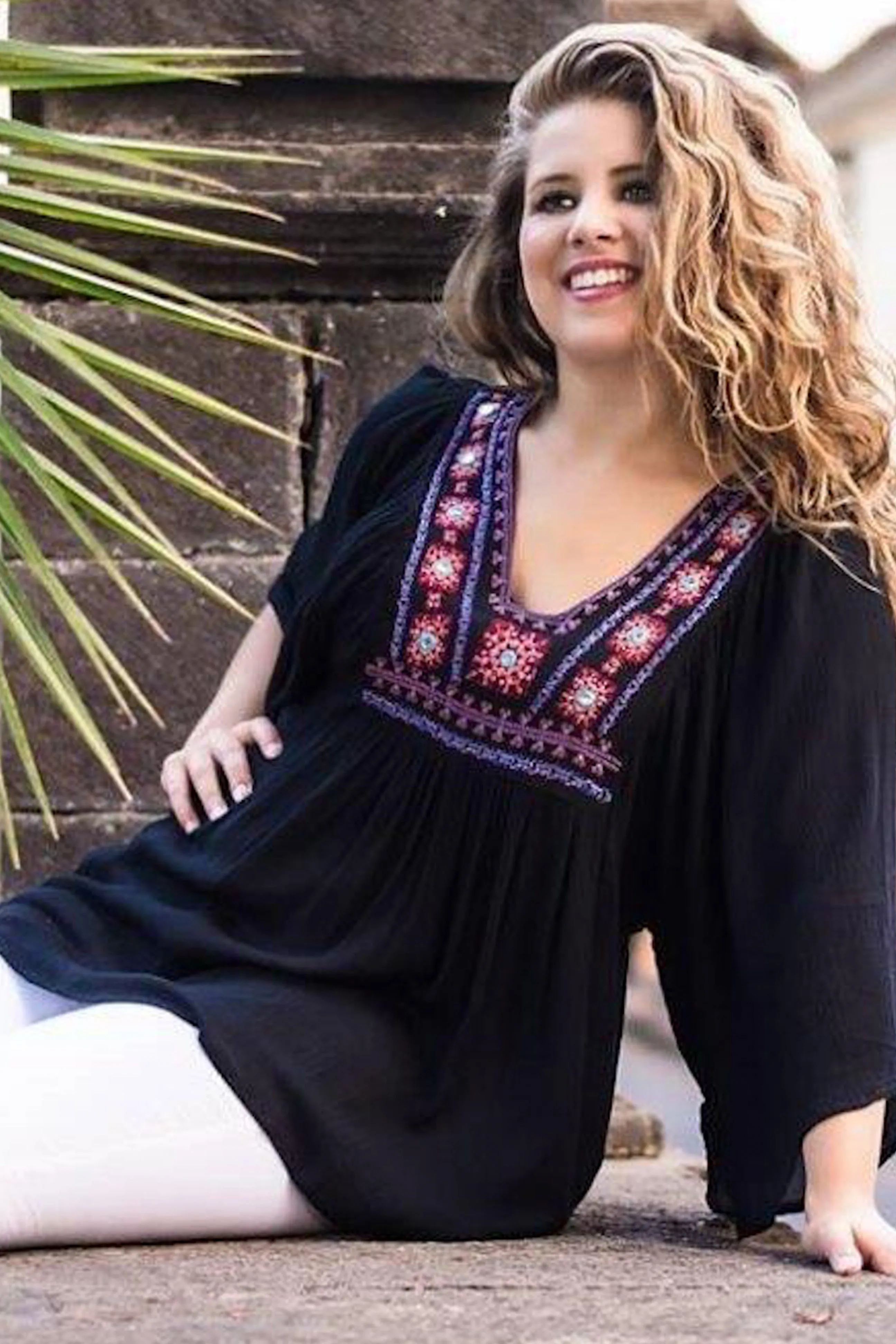 3747 B Rayon Crepe Boho Medieval Tunic Tee Blouse