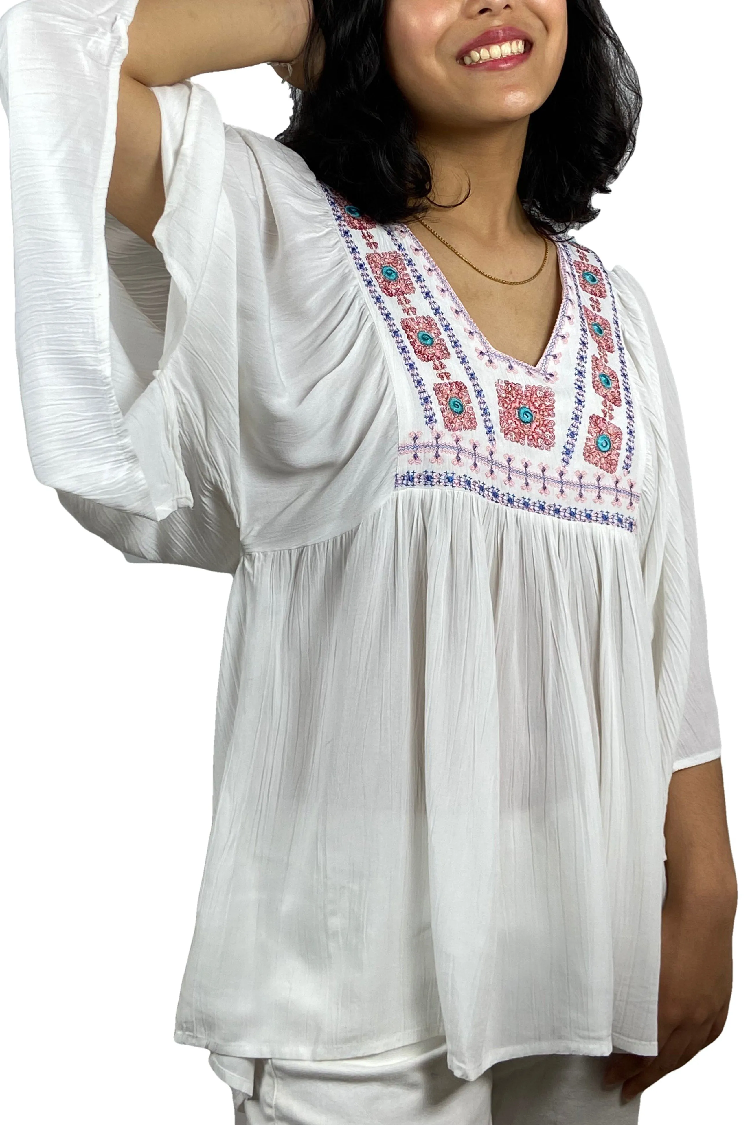 3747 B Rayon Crepe Boho Medieval Tunic Tee Blouse