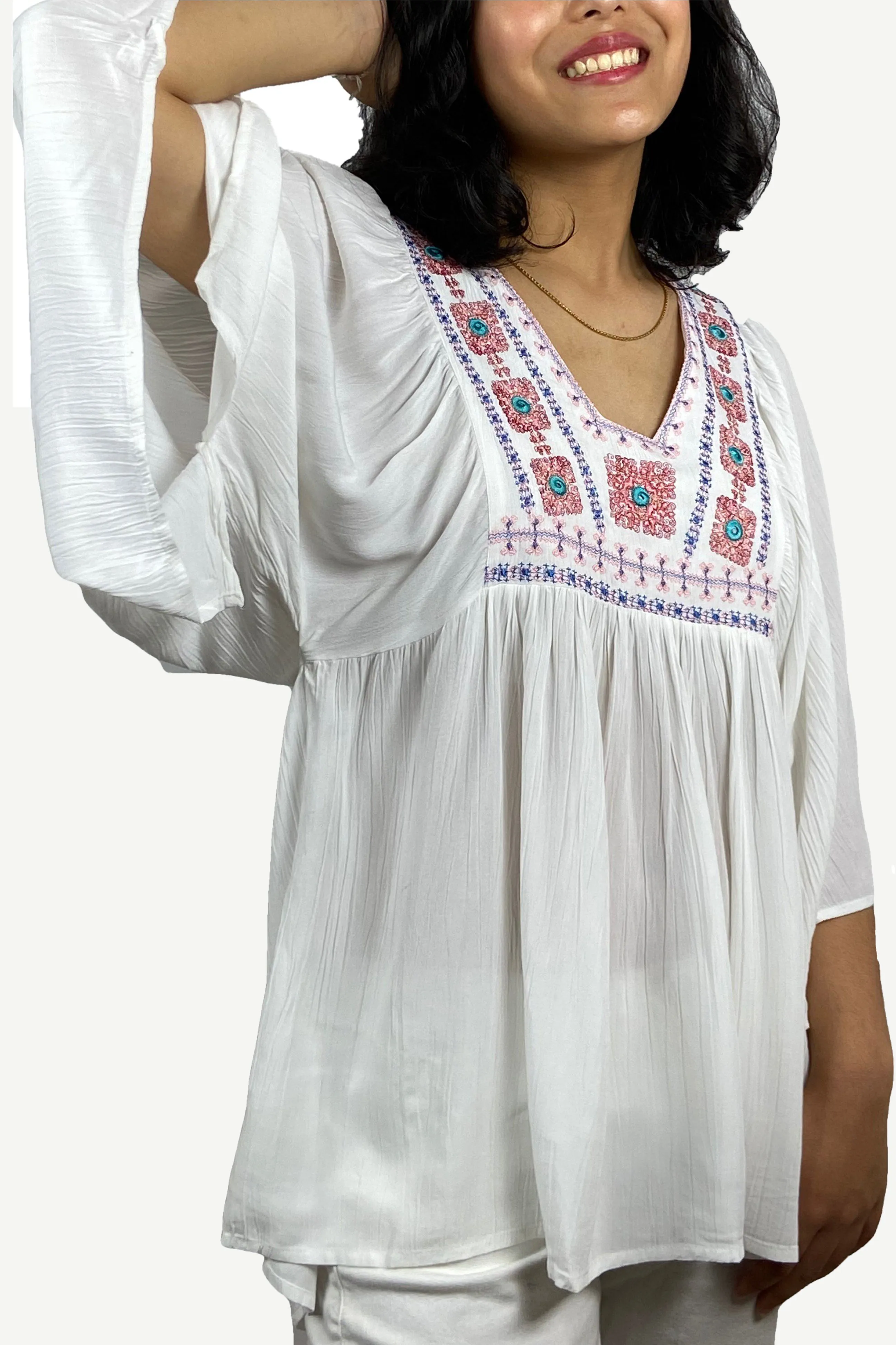 3747 B Rayon Crepe Boho Medieval Tunic Tee Blouse