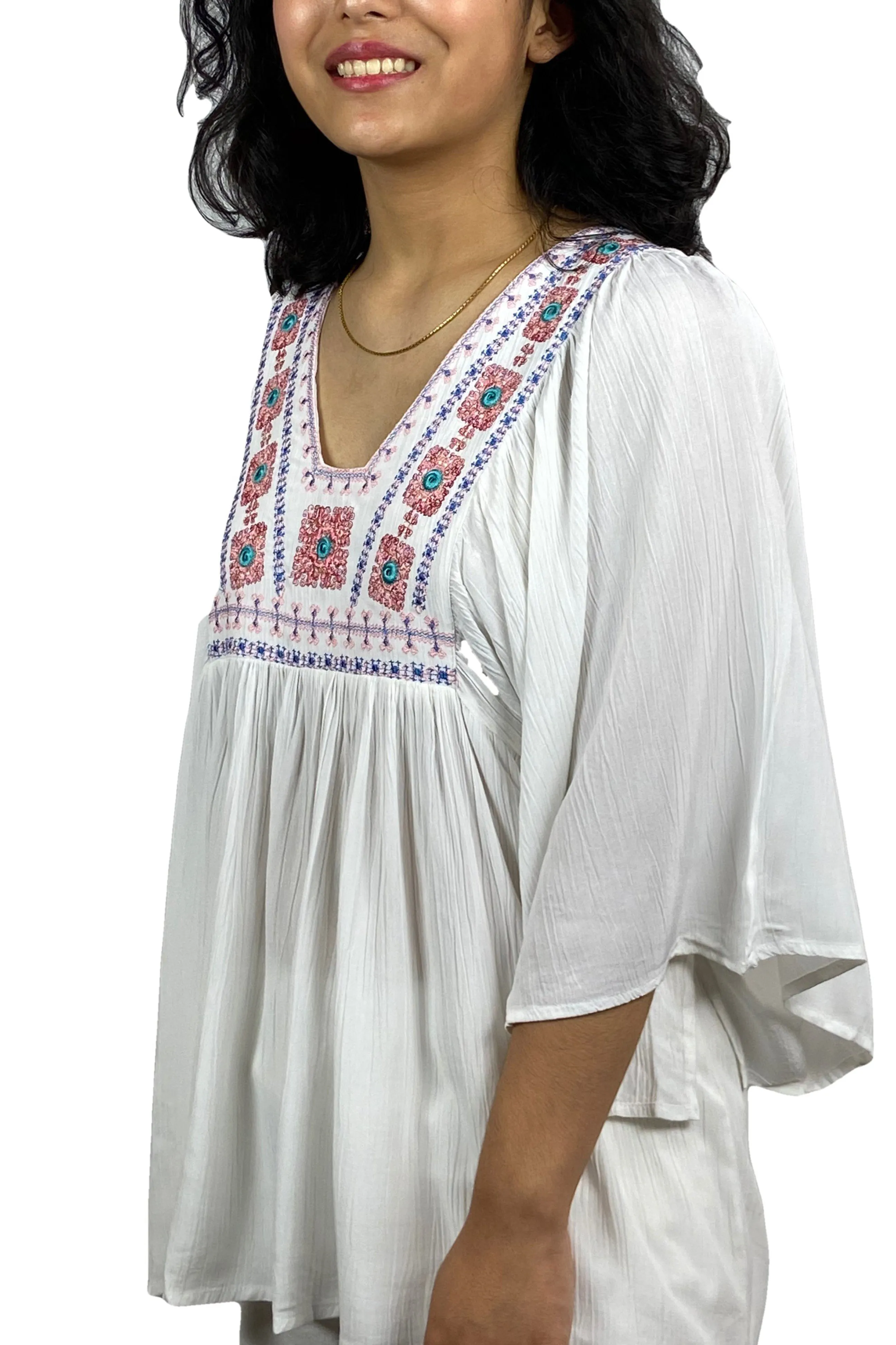 3747 B Rayon Crepe Boho Medieval Tunic Tee Blouse