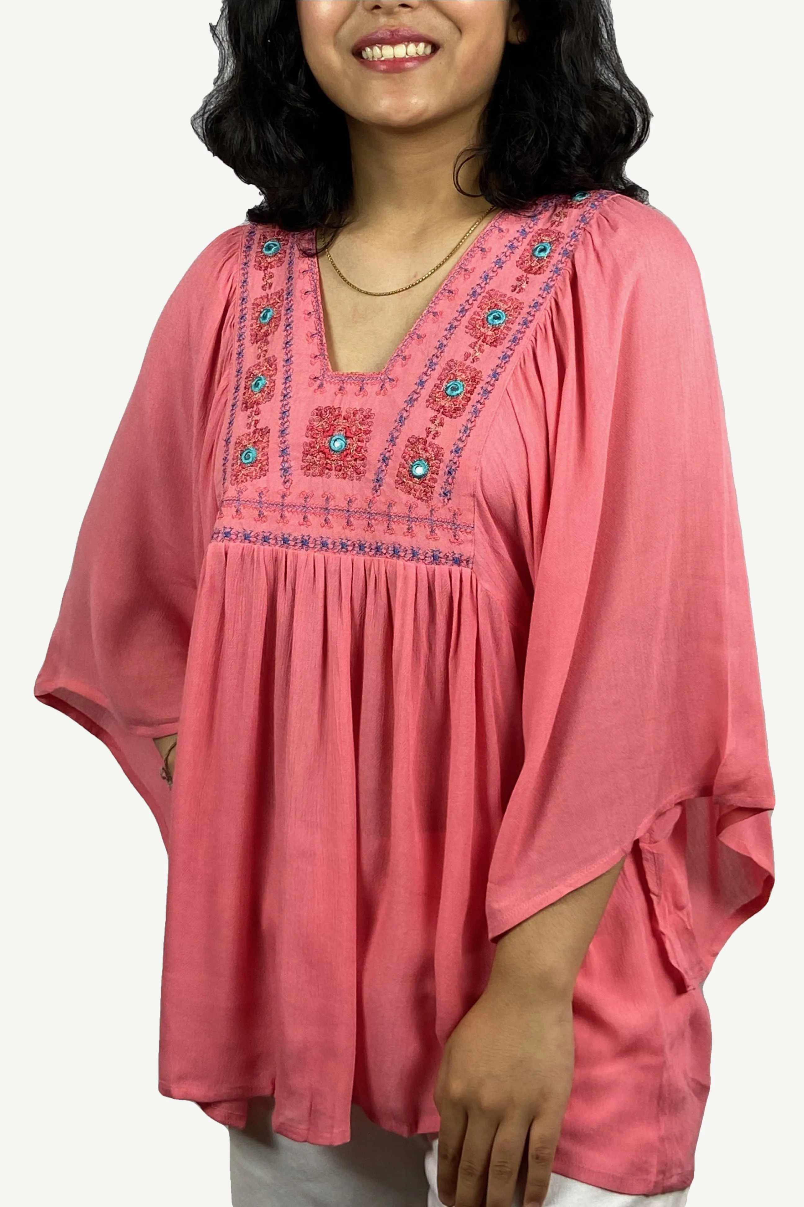 3747 B Rayon Crepe Boho Medieval Tunic Tee Blouse