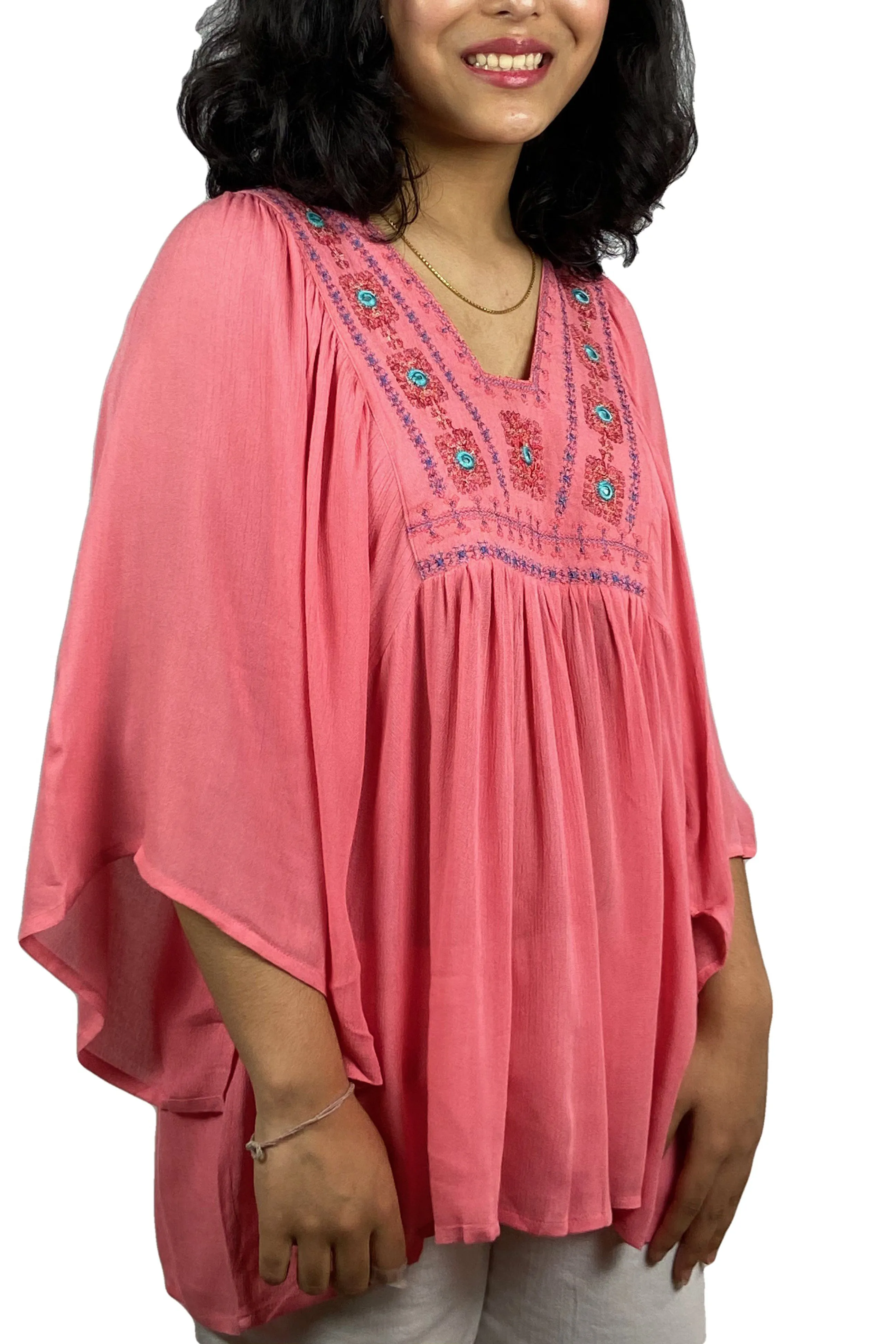 3747 B Rayon Crepe Boho Medieval Tunic Tee Blouse