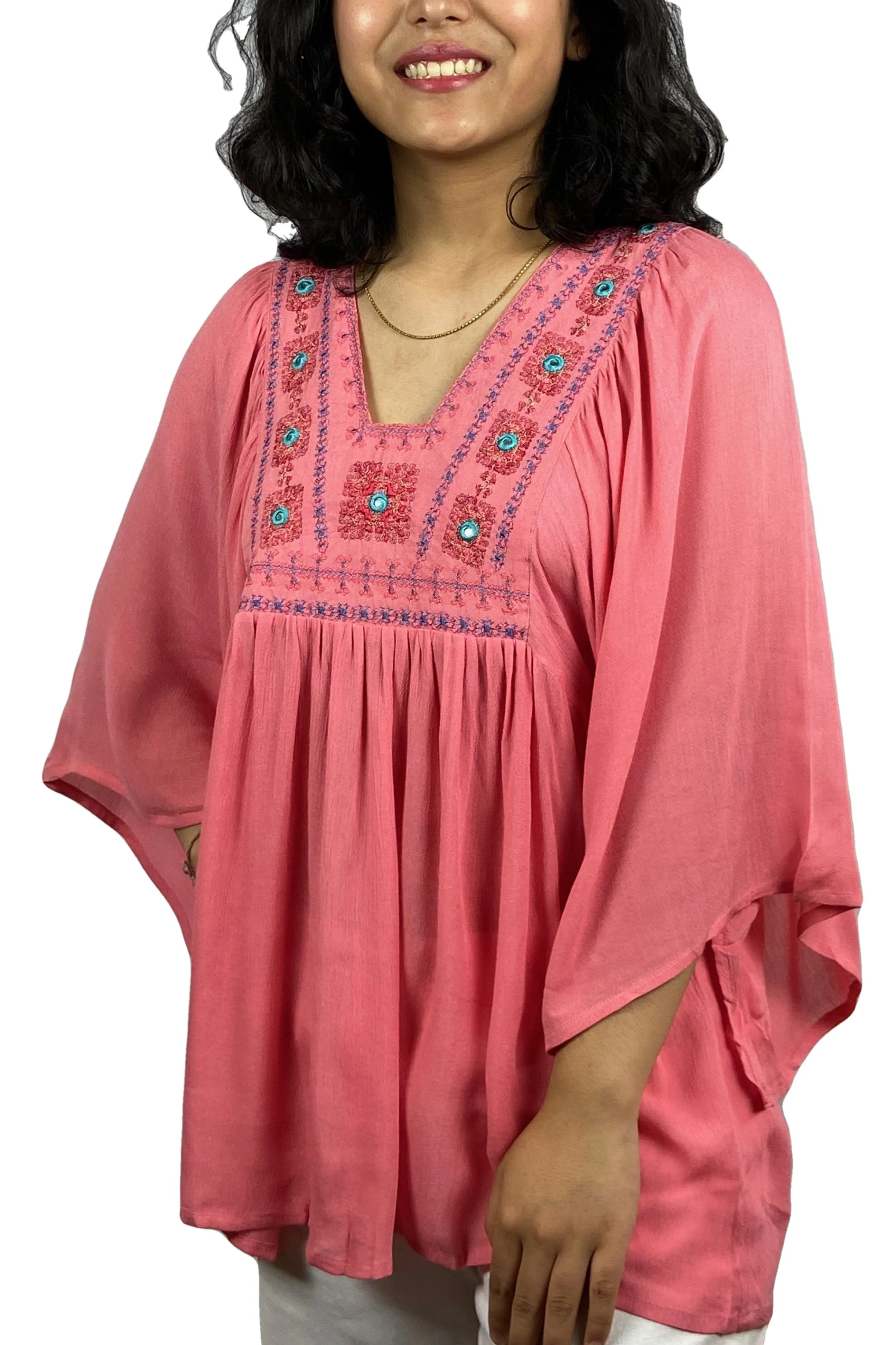 3747 B Rayon Crepe Boho Medieval Tunic Tee Blouse