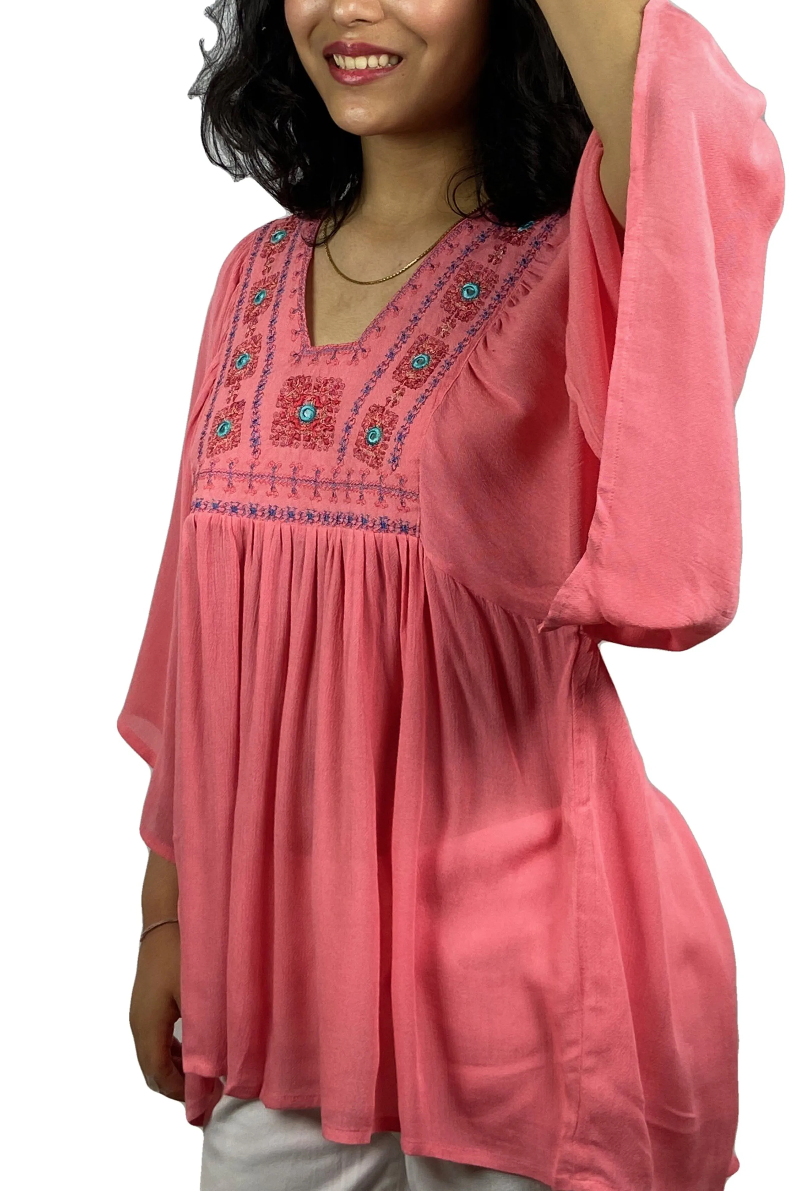 3747 B Rayon Crepe Boho Medieval Tunic Tee Blouse