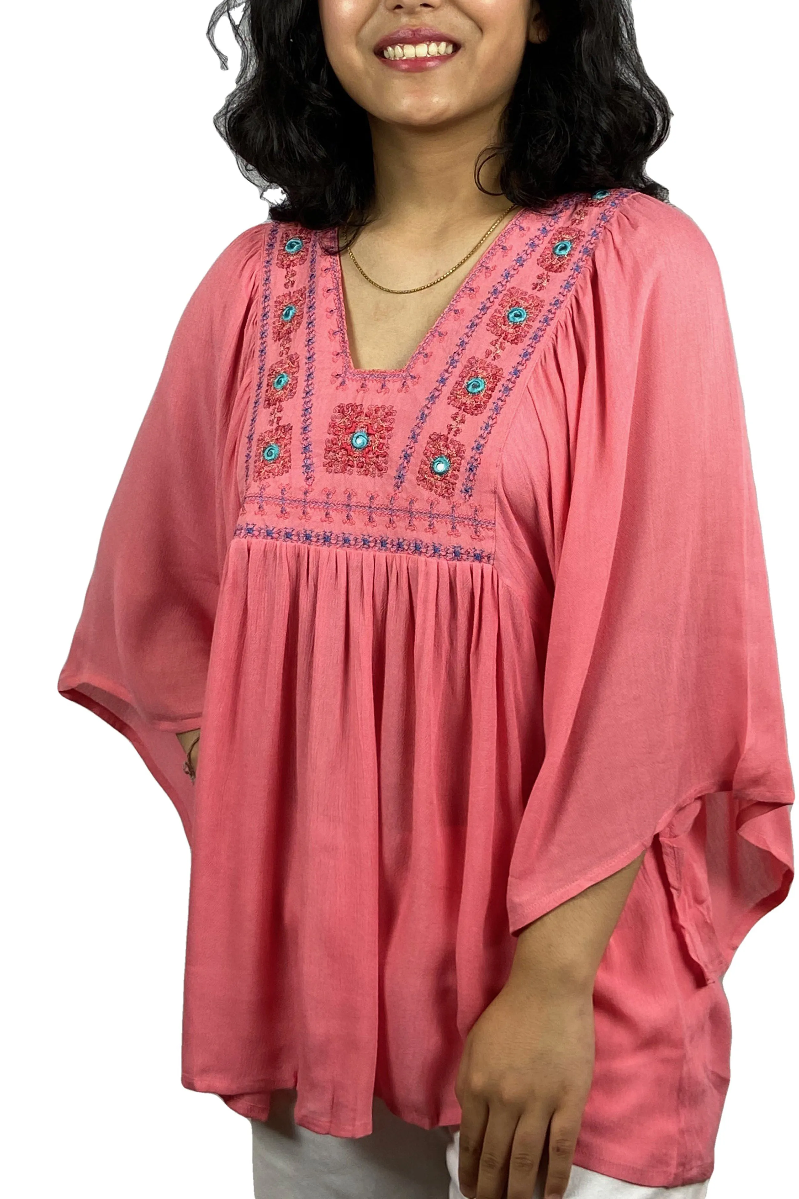3747 B Rayon Crepe Boho Medieval Tunic Tee Blouse