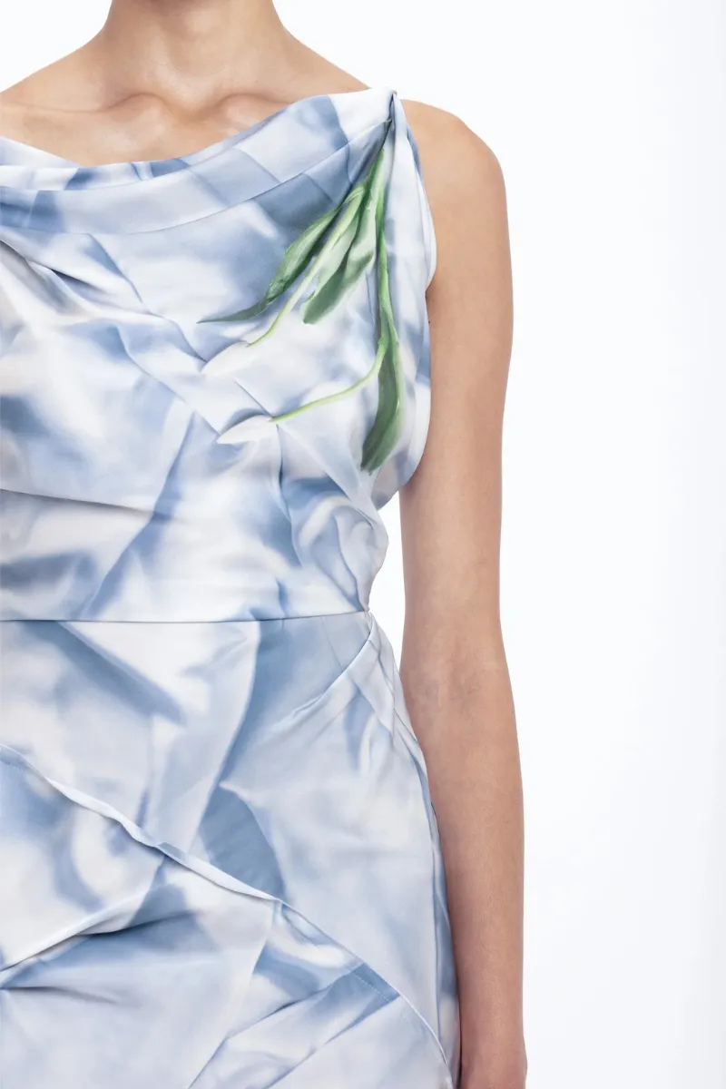Asymmetric Draped Midi Dress