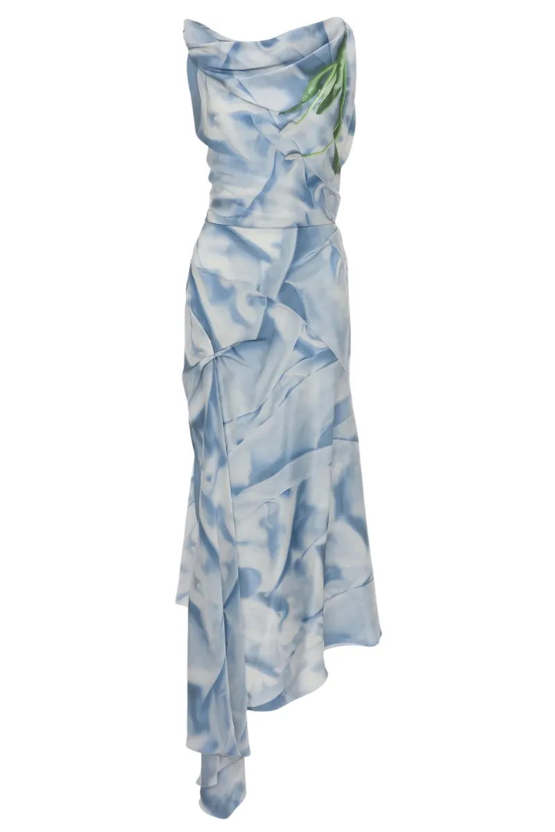 Asymmetric Draped Midi Dress