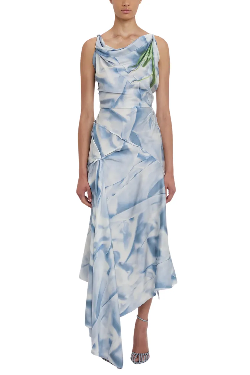 Asymmetric Draped Midi Dress