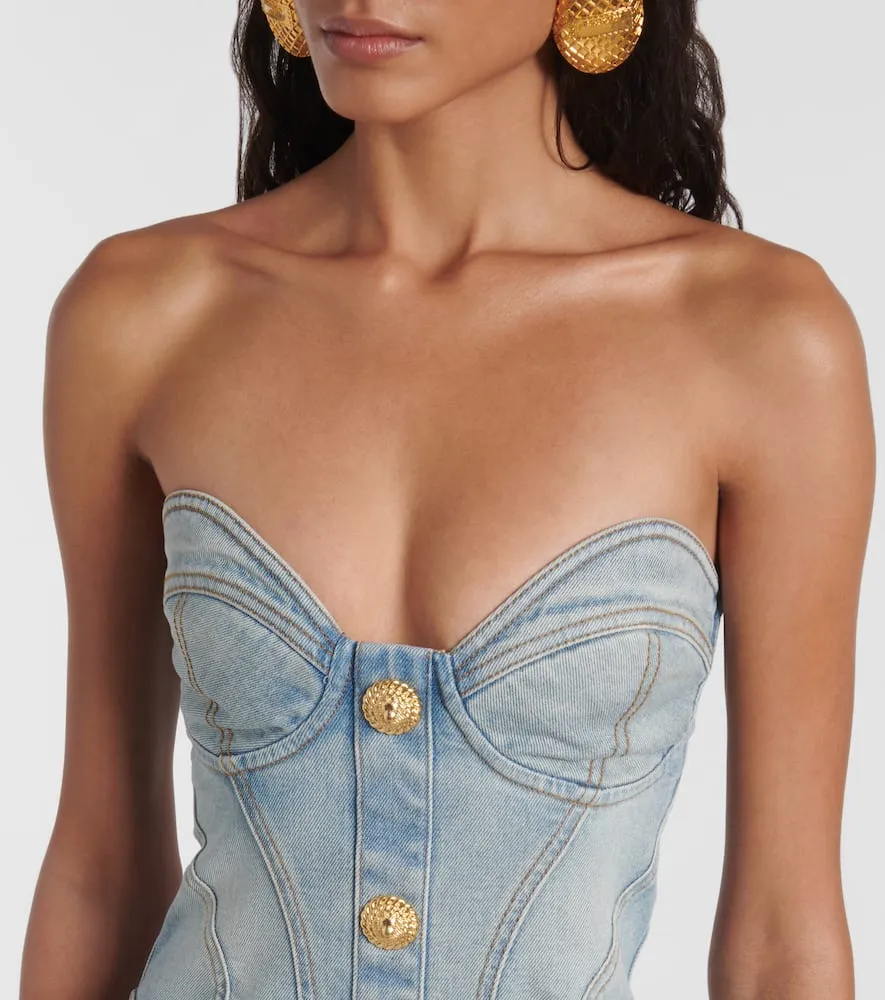 Balmain Denim bustier dress