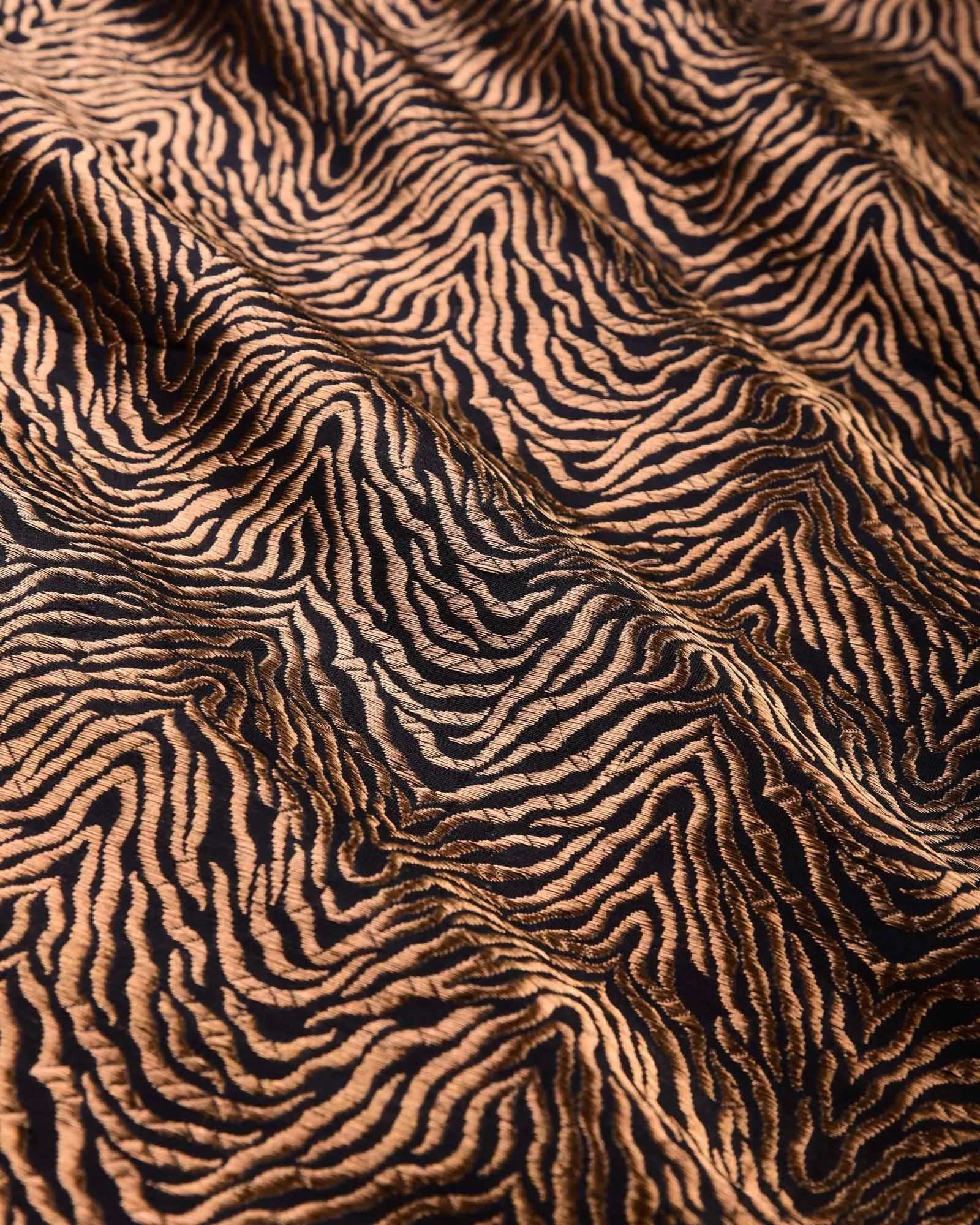 Black Banarasi RB Tiger Antique Zari Cutwork Brocade Handwoven Katan Silk Fabric