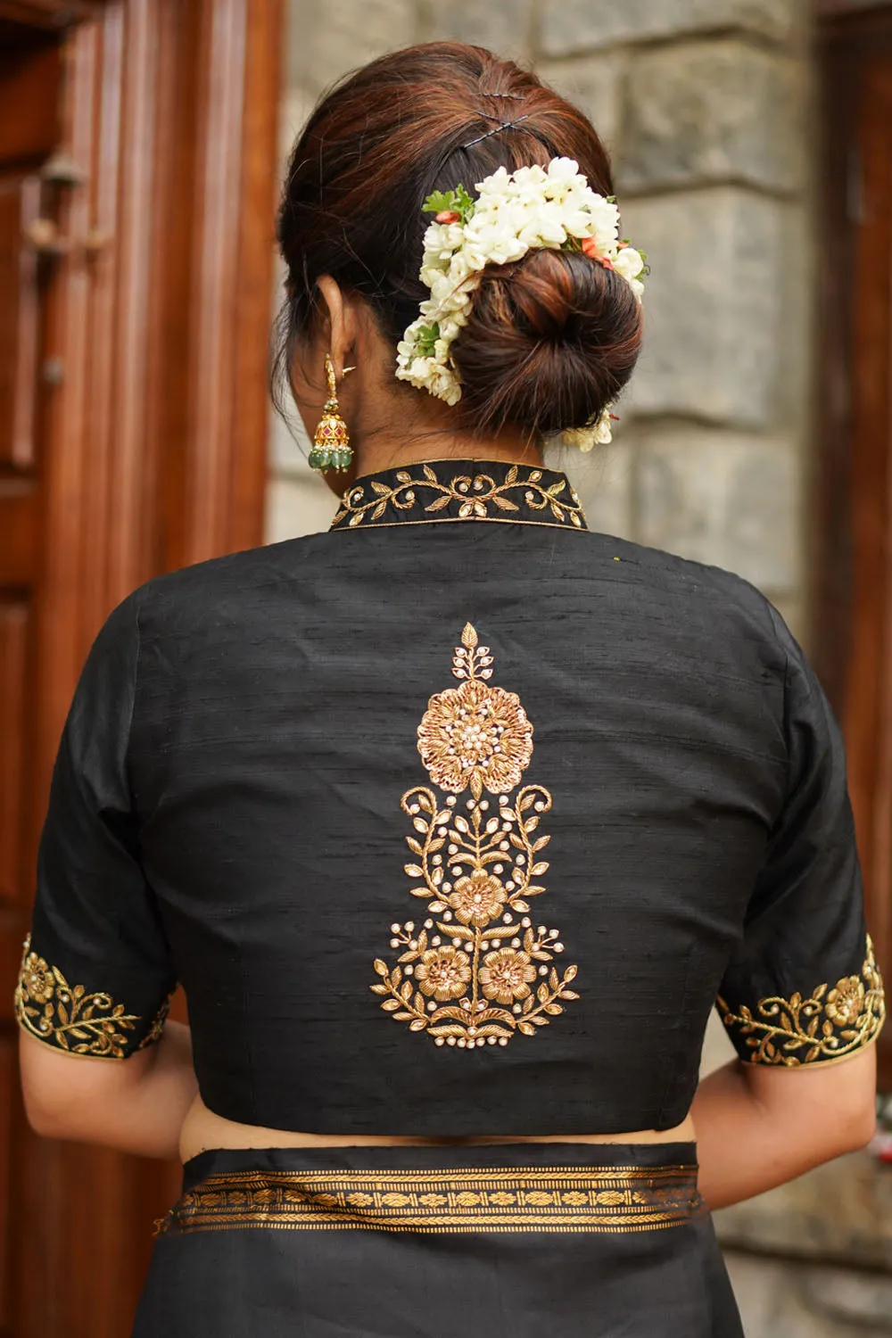 Black Raw Silk Blouse with Collar Neck and Zardosi Work Mix and Match Blouse for saree, Made to Order
