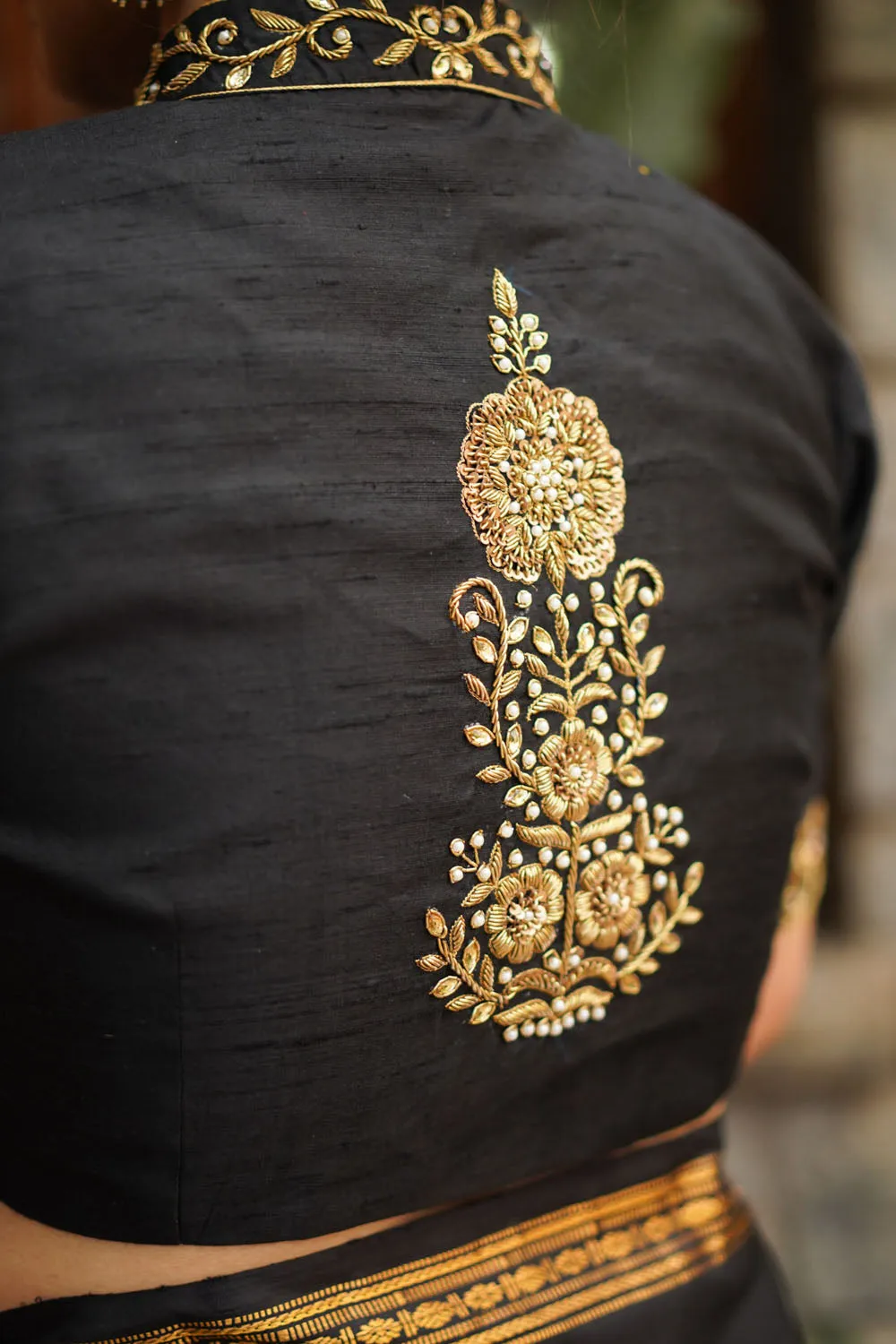 Black Raw Silk Blouse with Collar Neck and Zardosi Work Mix and Match Blouse for saree, Made to Order