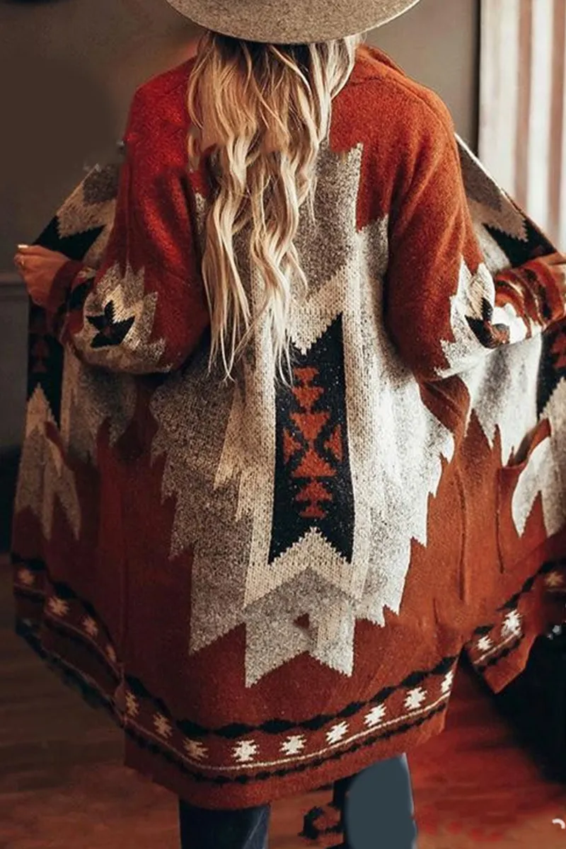 Casual & Stylish Print Patchwork Cardigan Collar Outerwear