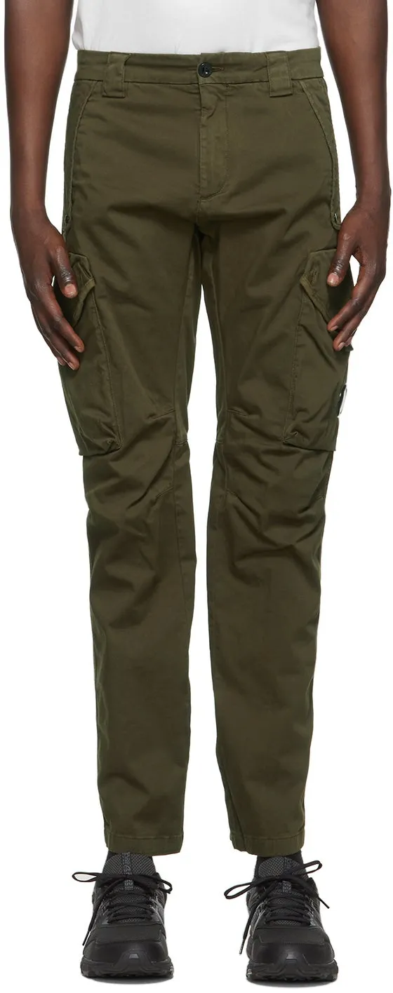C.P. Company Green Stretch Sateen Garment-Dyed Utility Cargo Pants
