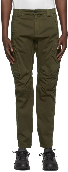C.P. Company Green Stretch Sateen Garment-Dyed Utility Cargo Pants