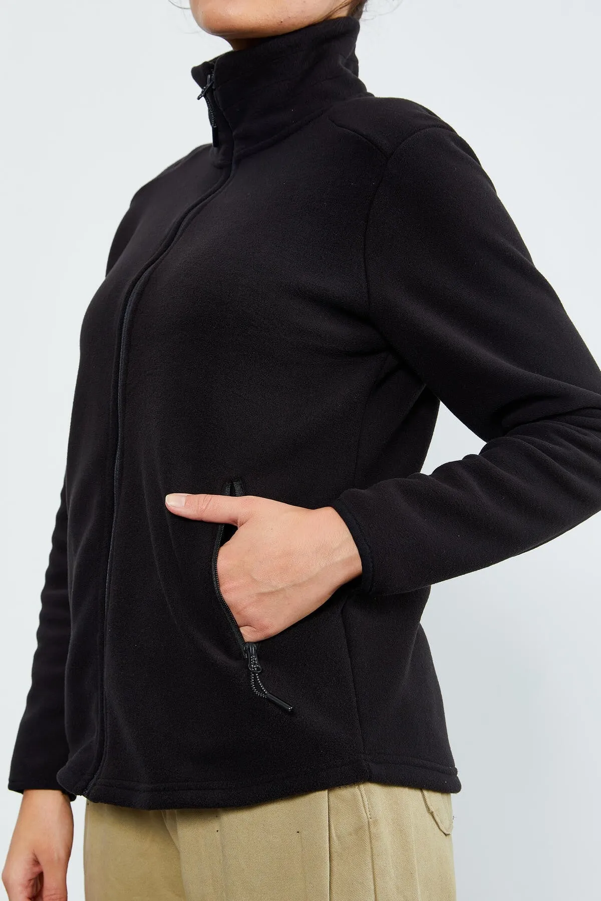 dik yaka fermuarli rahat form kadin polar sweatshirt - 97173