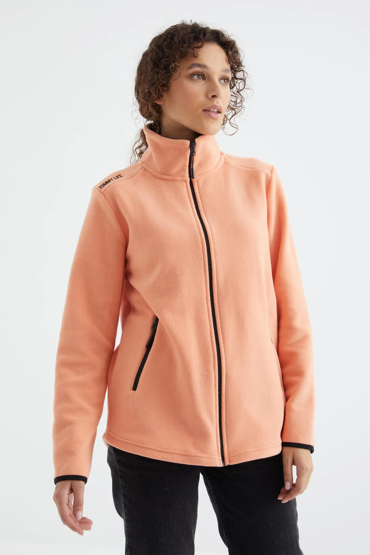 dik yaka fermuarli rahat form kadin polar sweatshirt - 97173