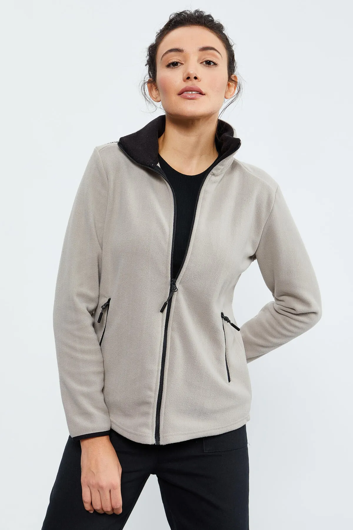 dik yaka fermuarli rahat form kadin polar sweatshirt - 97173