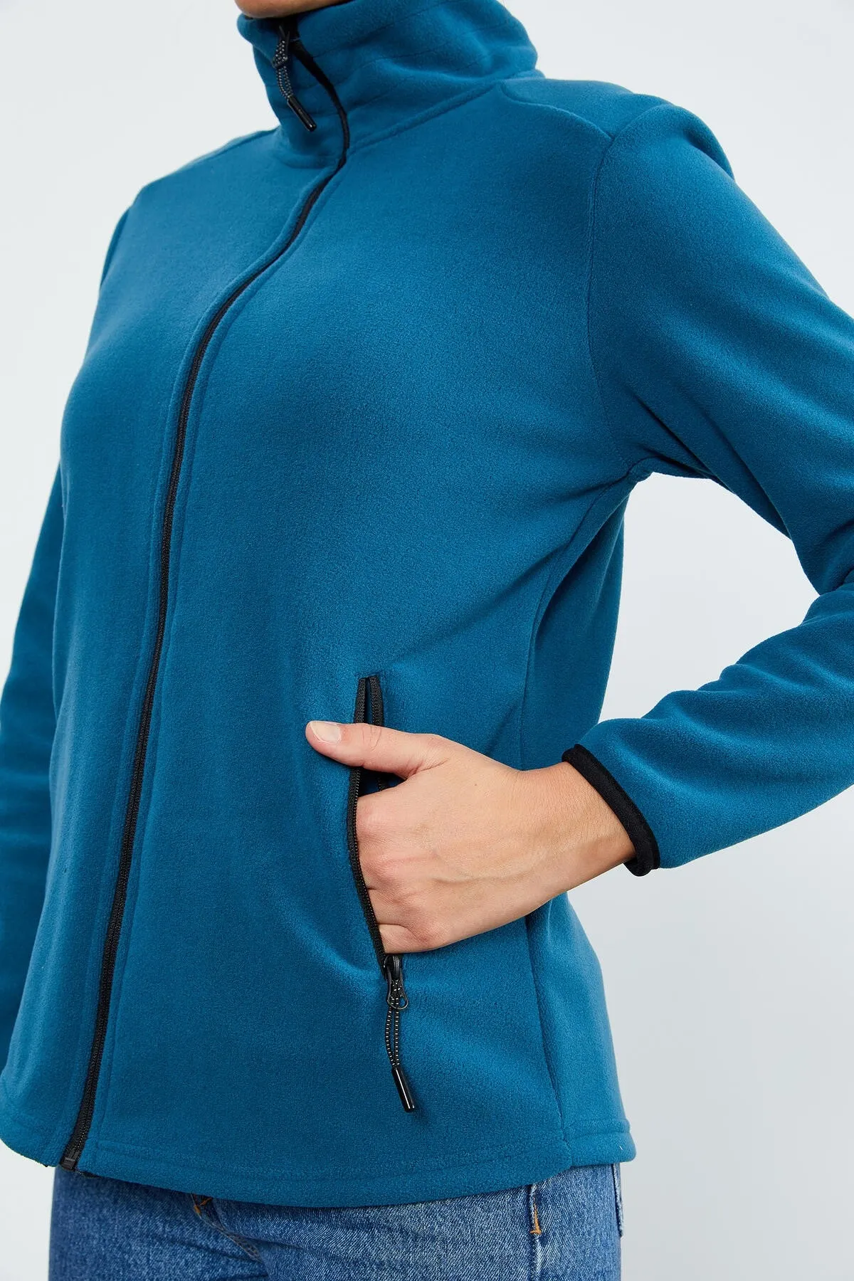 dik yaka fermuarli rahat form kadin polar sweatshirt - 97173