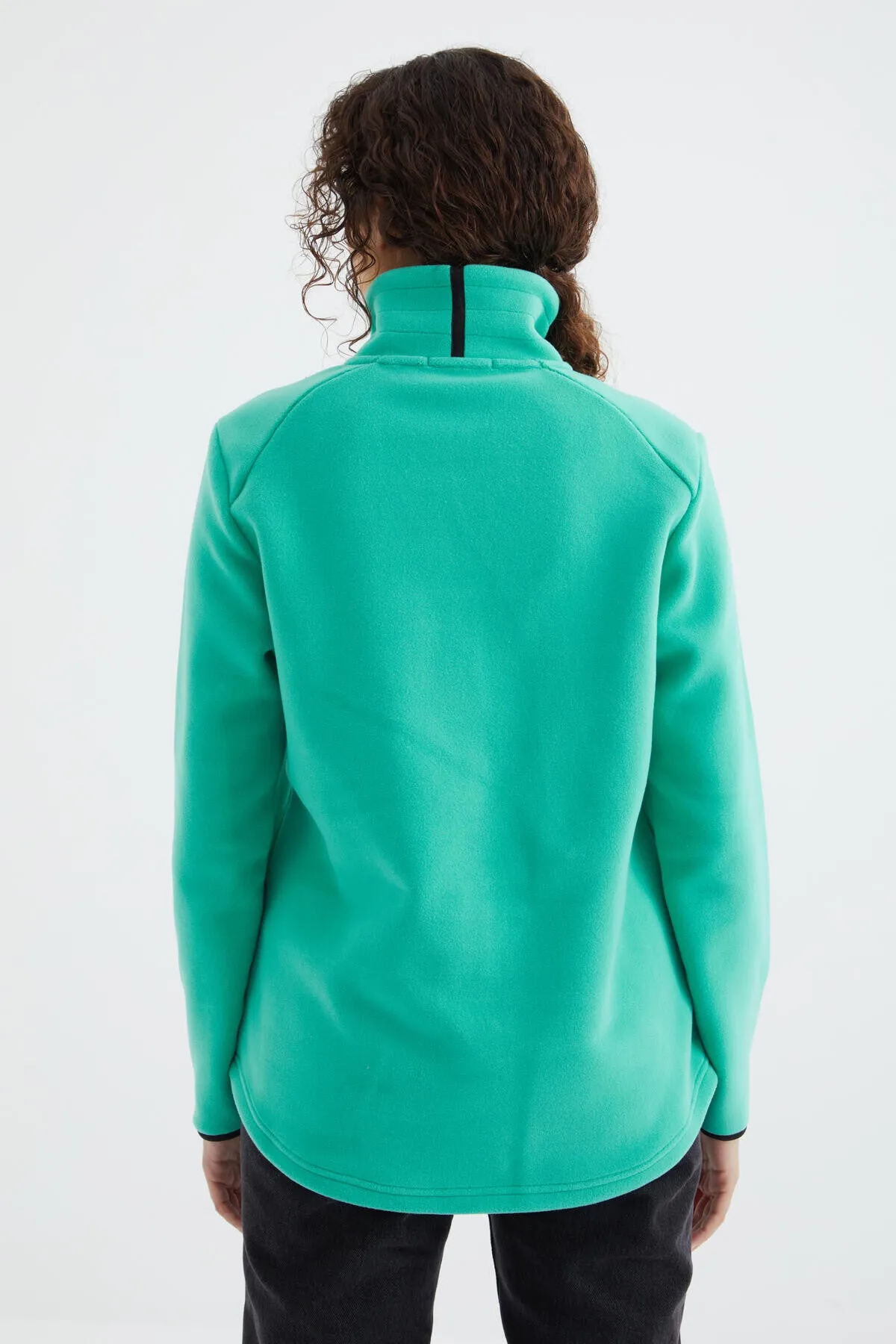 dik yaka fermuarli rahat form kadin polar sweatshirt - 97173