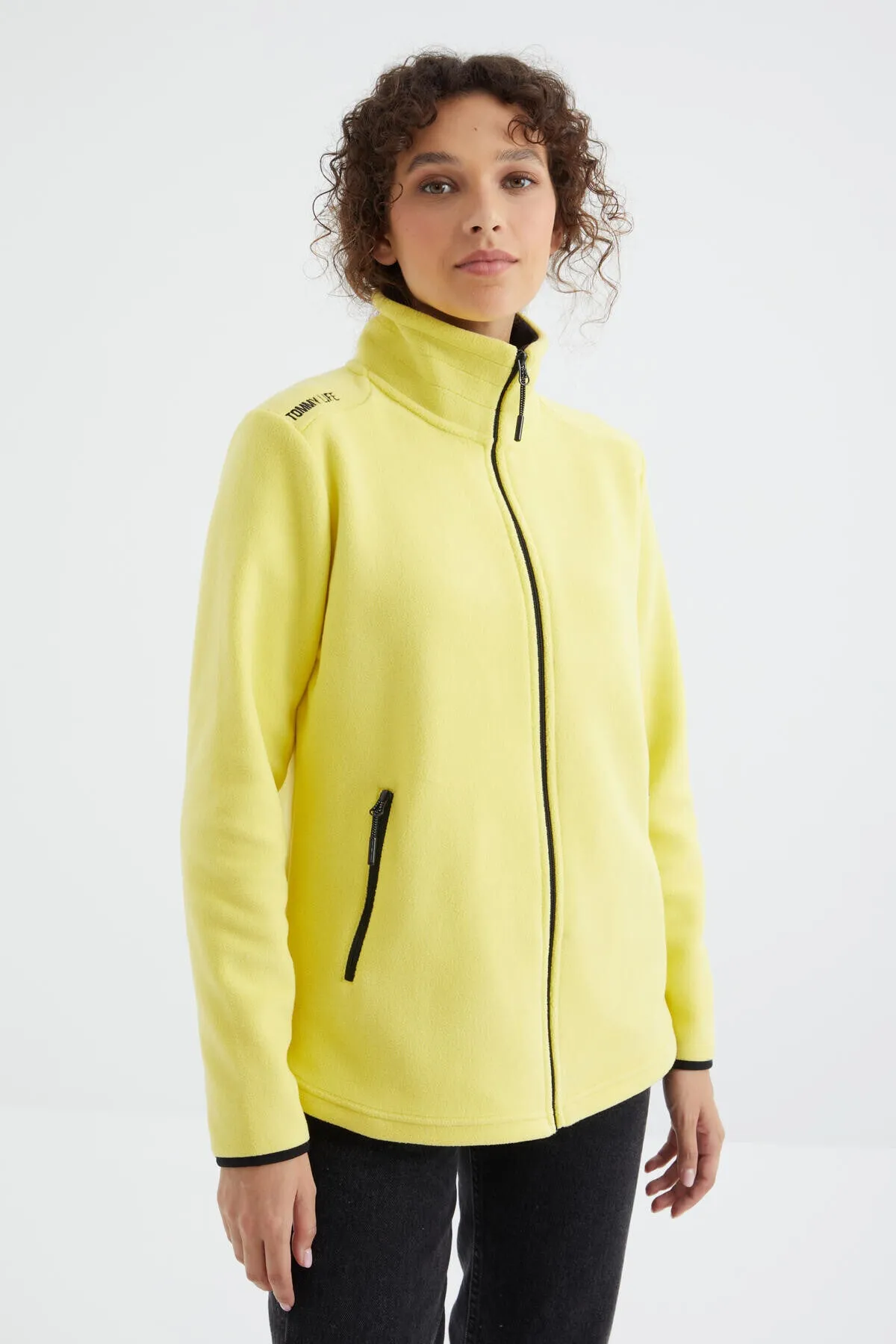 dik yaka fermuarli rahat form kadin polar sweatshirt - 97173