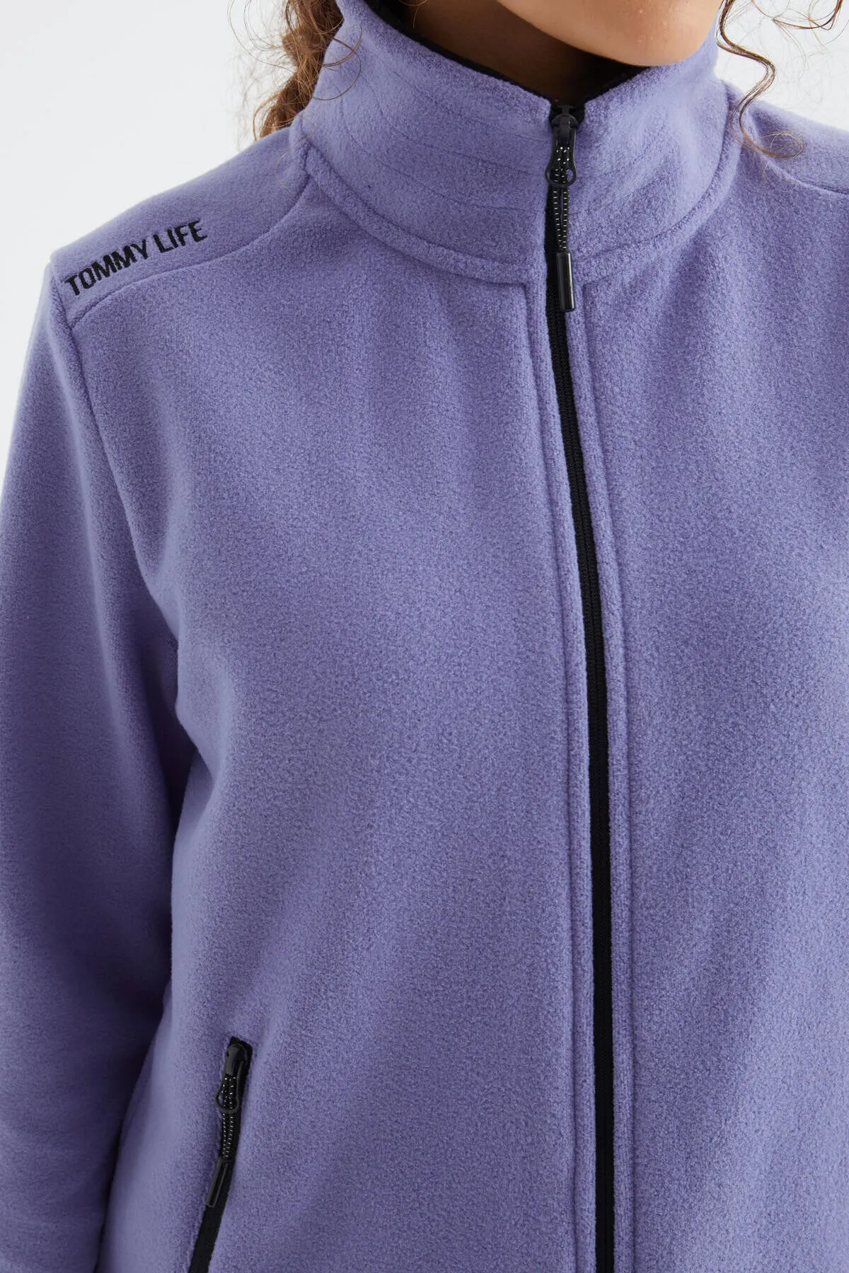 dik yaka fermuarli rahat form kadin polar sweatshirt - 97173