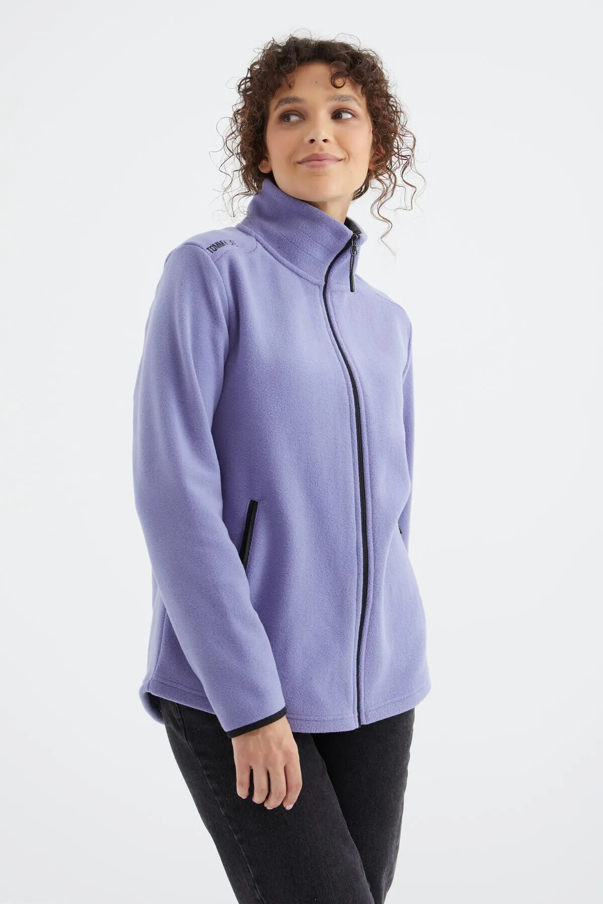 dik yaka fermuarli rahat form kadin polar sweatshirt - 97173