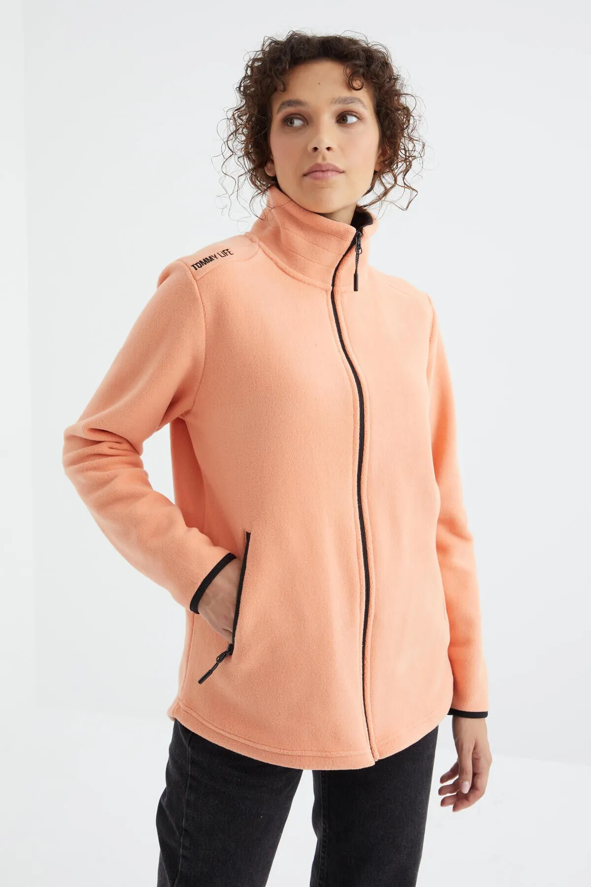 dik yaka fermuarli rahat form kadin polar sweatshirt - 97173