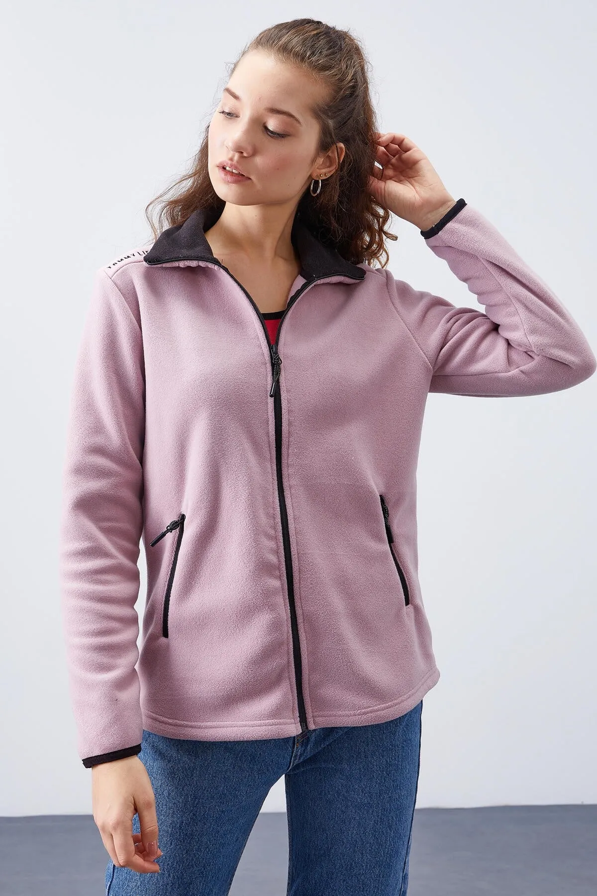dik yaka fermuarli rahat form kadin polar sweatshirt - 97173