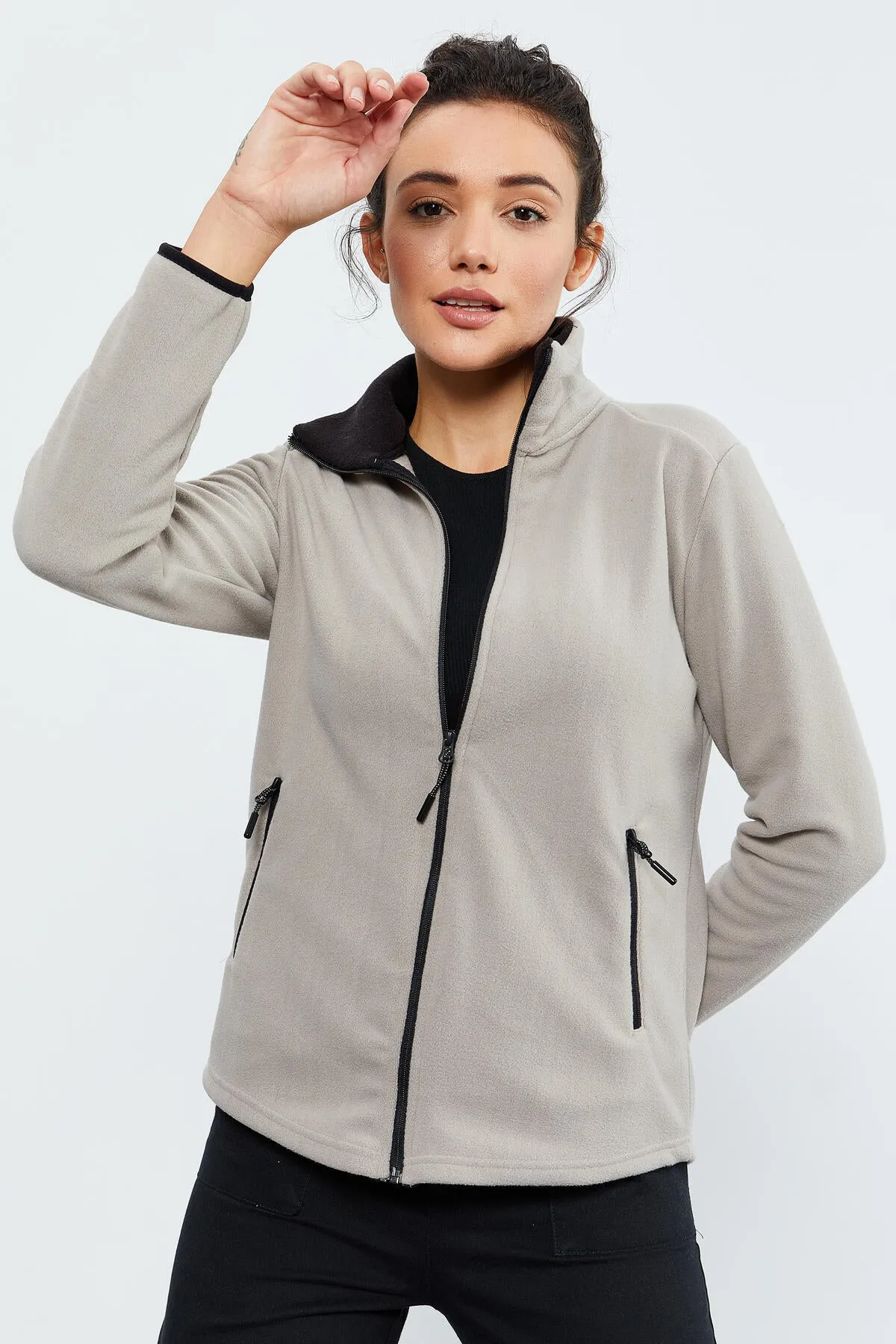 dik yaka fermuarli rahat form kadin polar sweatshirt - 97173
