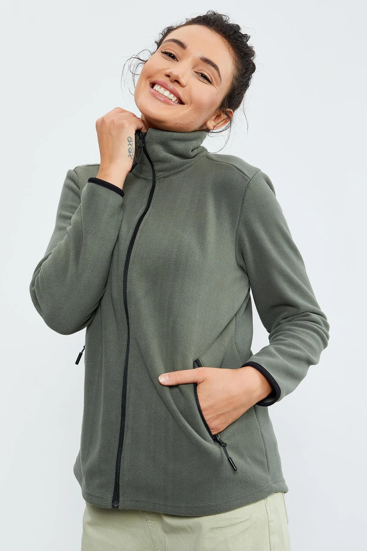 dik yaka fermuarli rahat form kadin polar sweatshirt - 97173