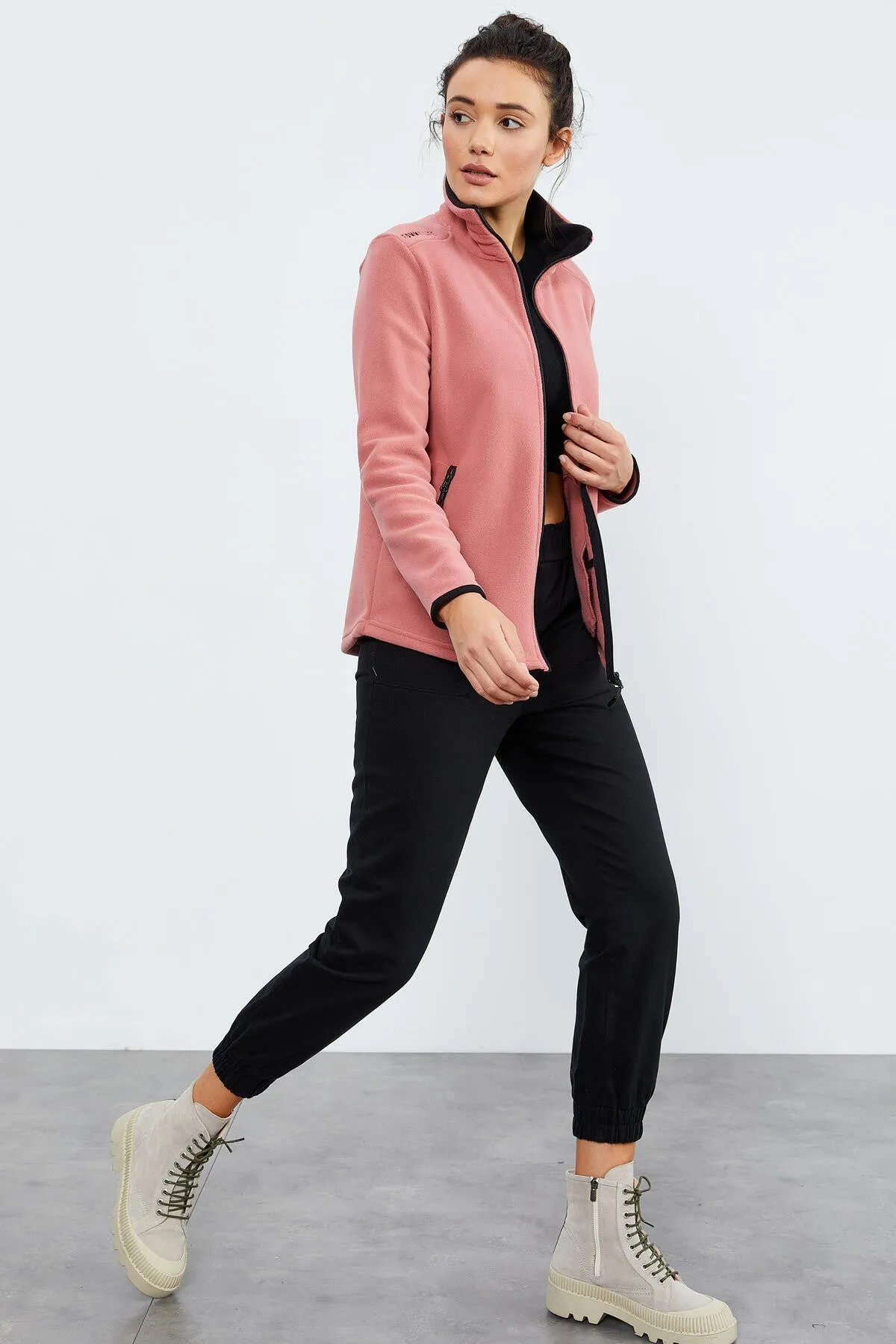 dik yaka fermuarli rahat form kadin polar sweatshirt - 97173