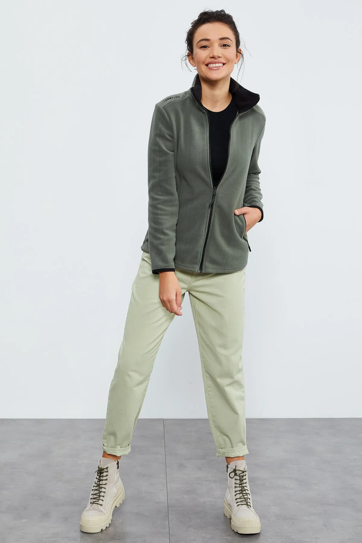 dik yaka fermuarli rahat form kadin polar sweatshirt - 97173