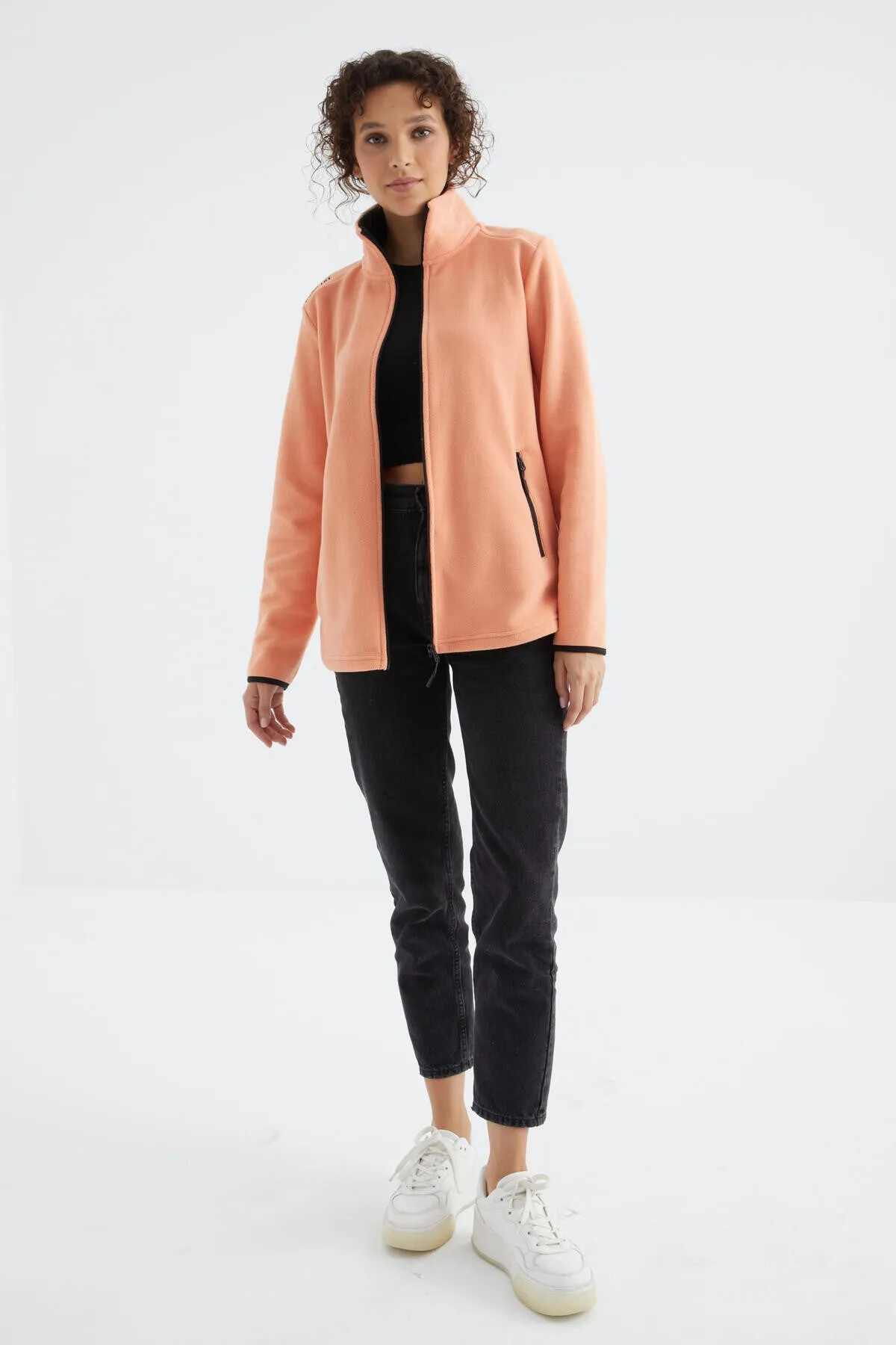 dik yaka fermuarli rahat form kadin polar sweatshirt - 97173