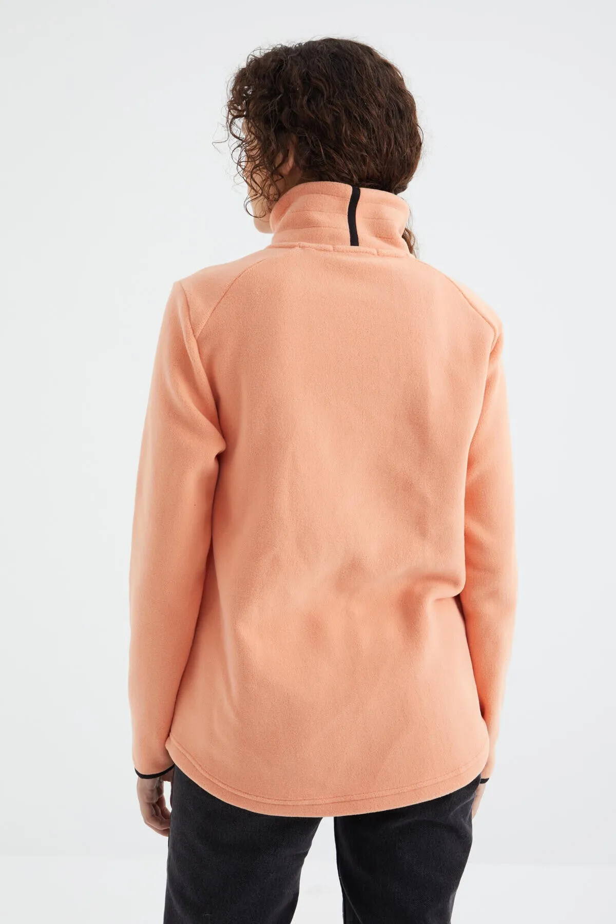 dik yaka fermuarli rahat form kadin polar sweatshirt - 97173