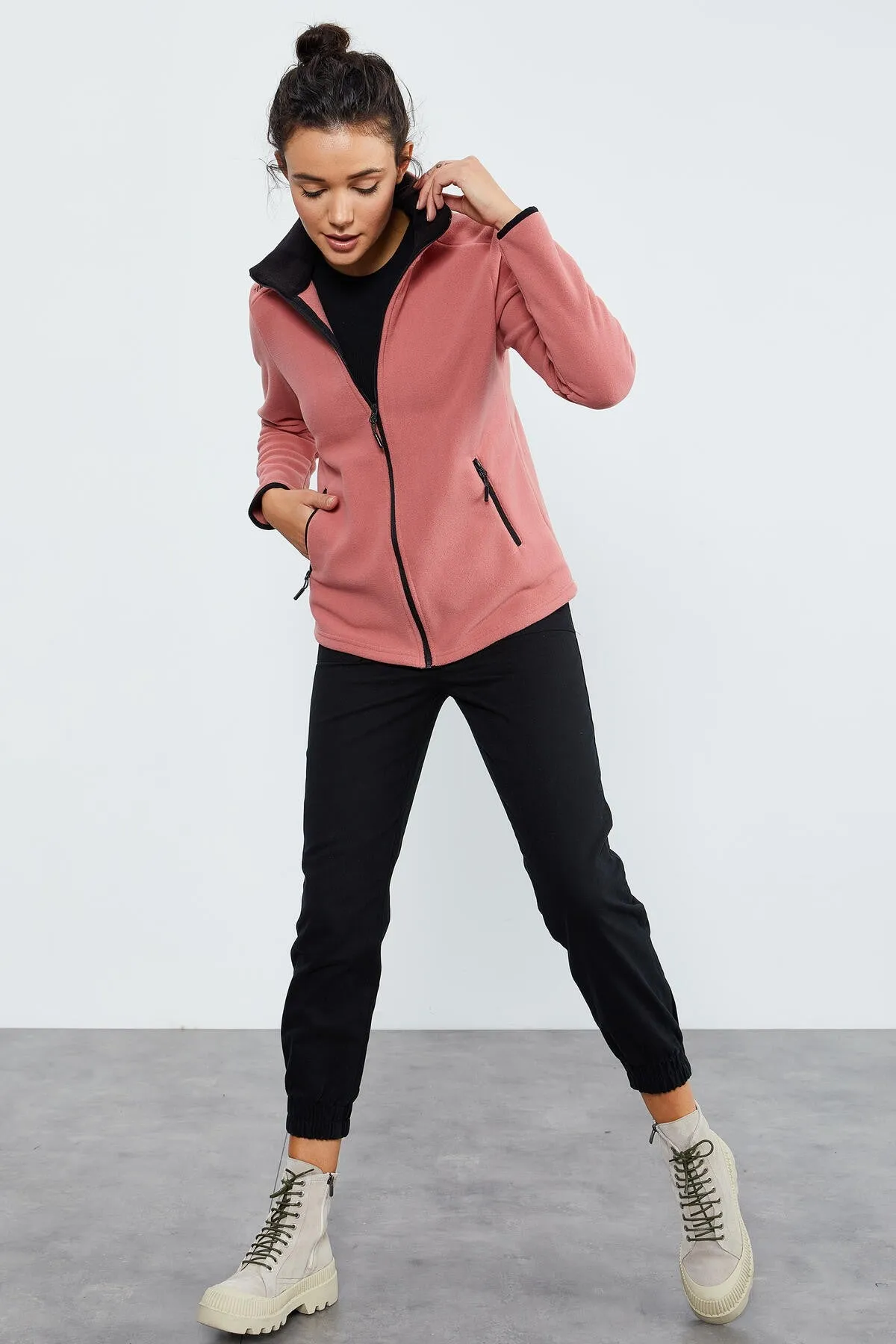 dik yaka fermuarli rahat form kadin polar sweatshirt - 97173