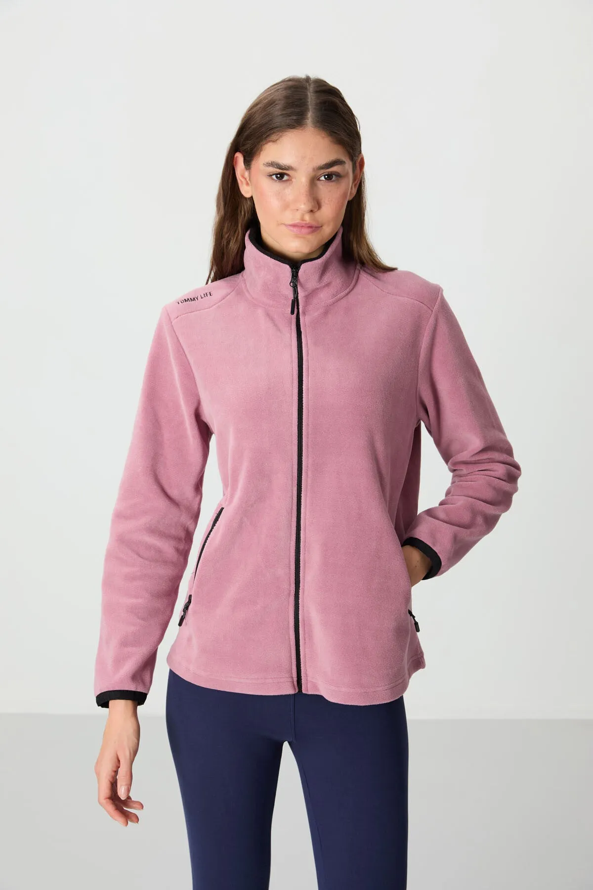 dik yaka fermuarli rahat form kadin polar sweatshirt - 97173
