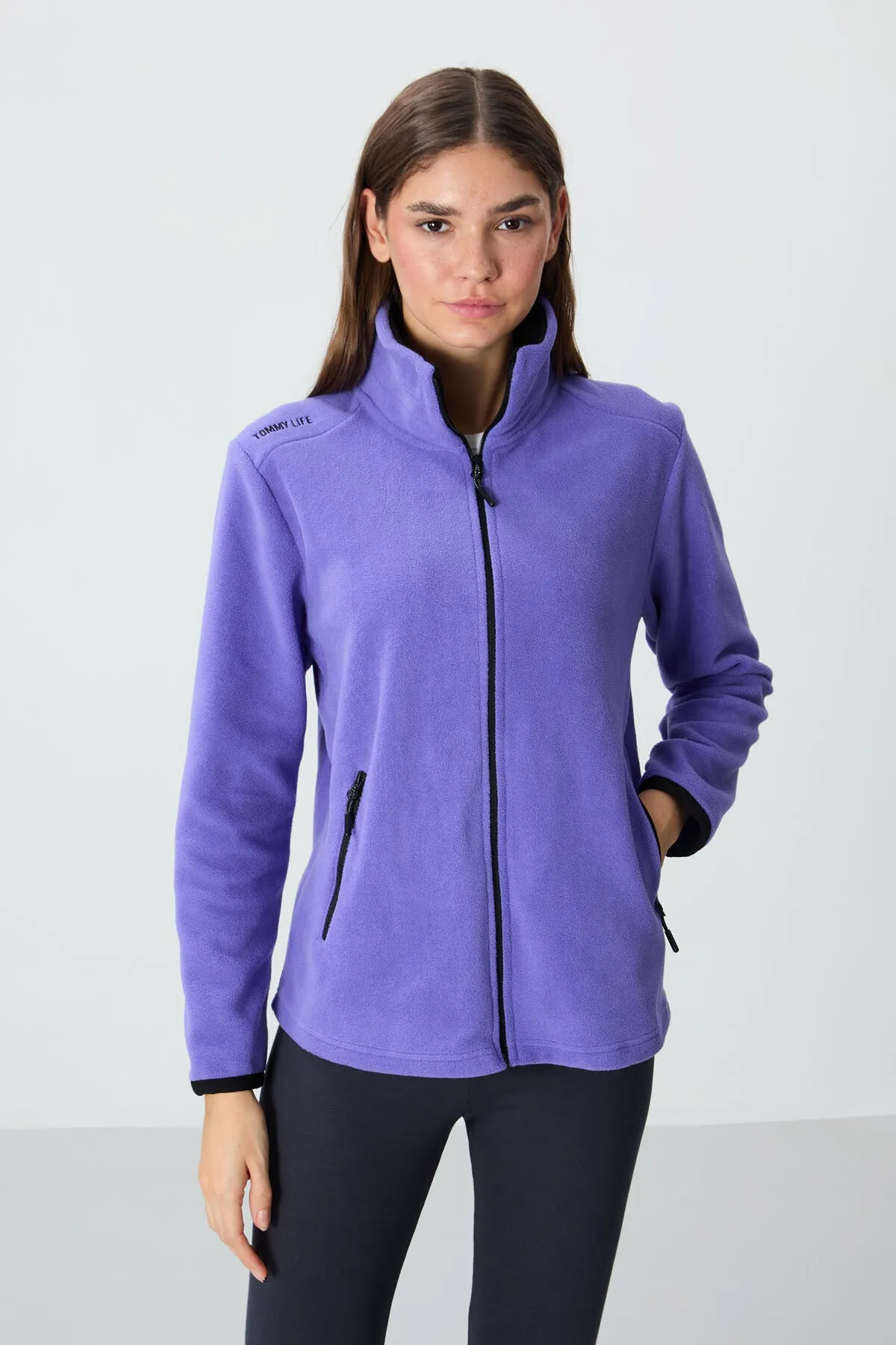 dik yaka fermuarli rahat form kadin polar sweatshirt - 97173