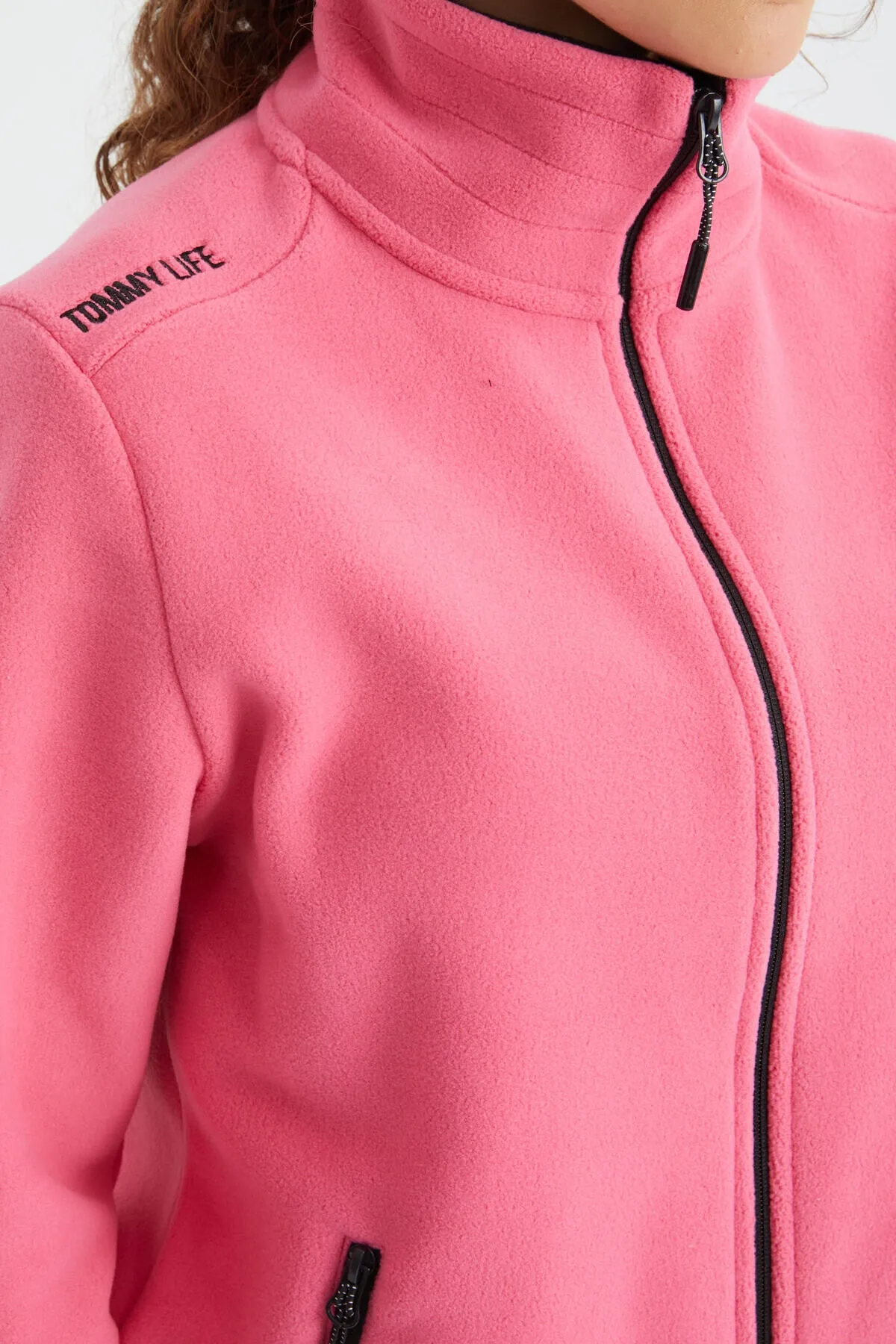 dik yaka fermuarli rahat form kadin polar sweatshirt - 97173
