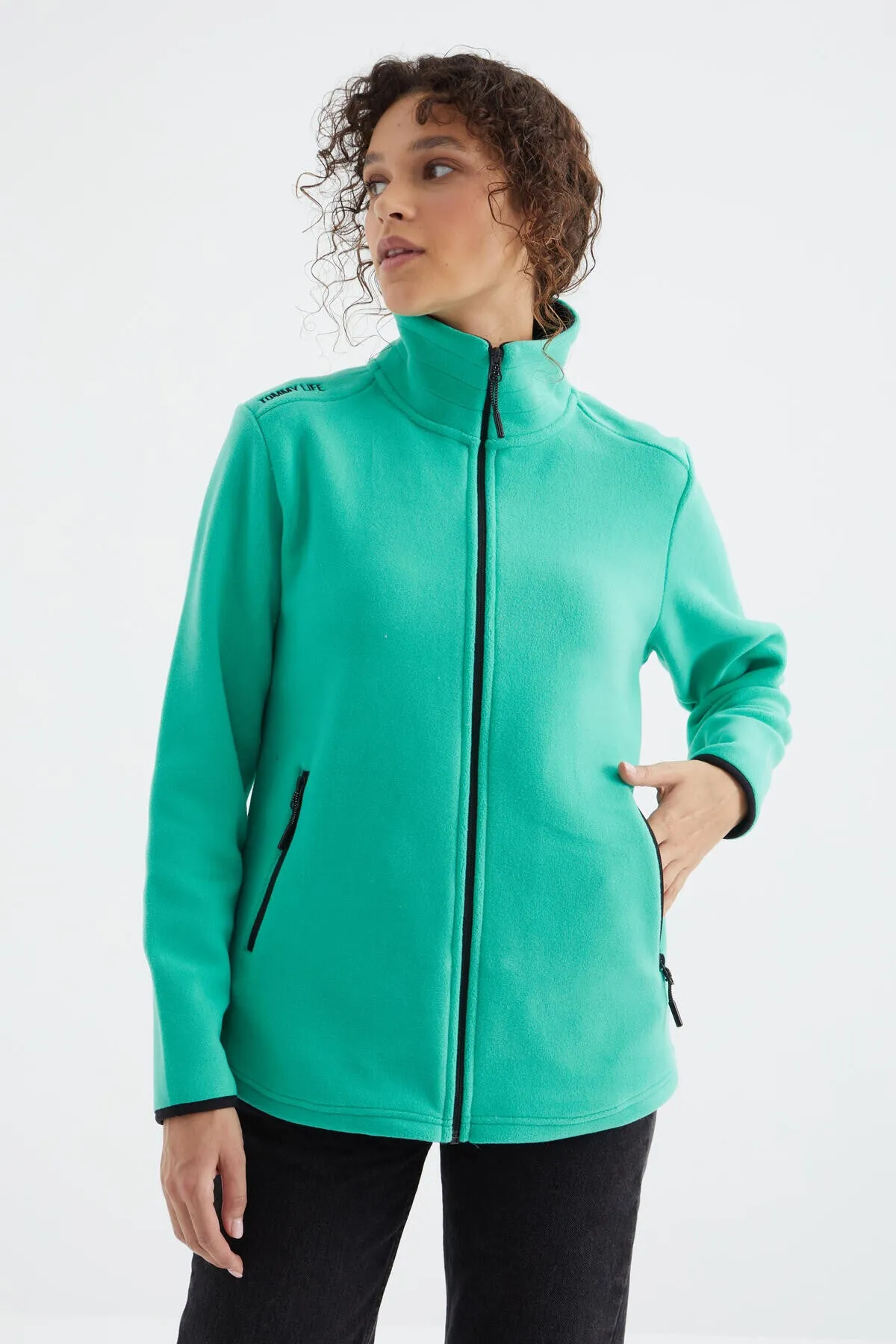 dik yaka fermuarli rahat form kadin polar sweatshirt - 97173