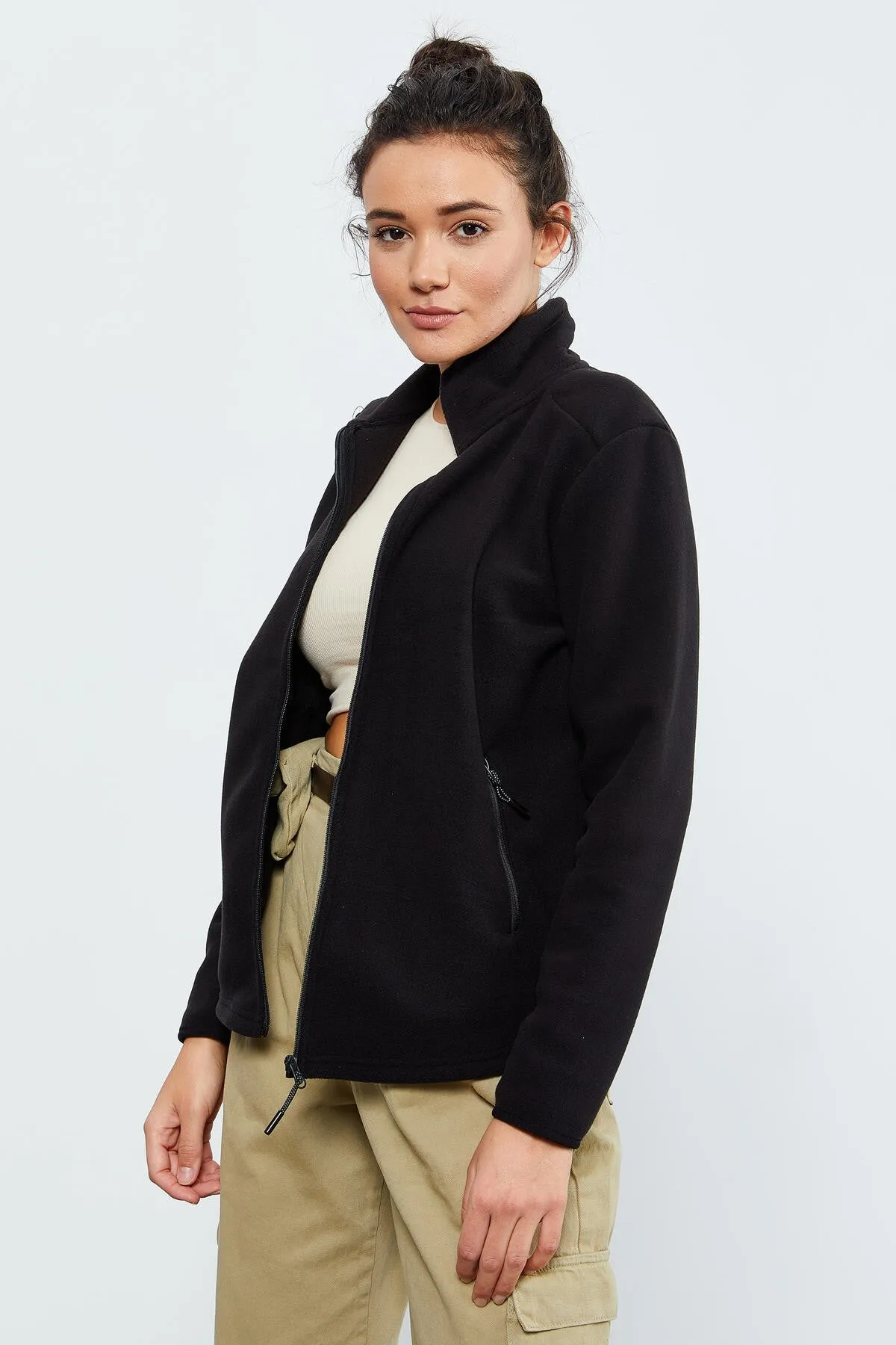 dik yaka fermuarli rahat form kadin polar sweatshirt - 97173