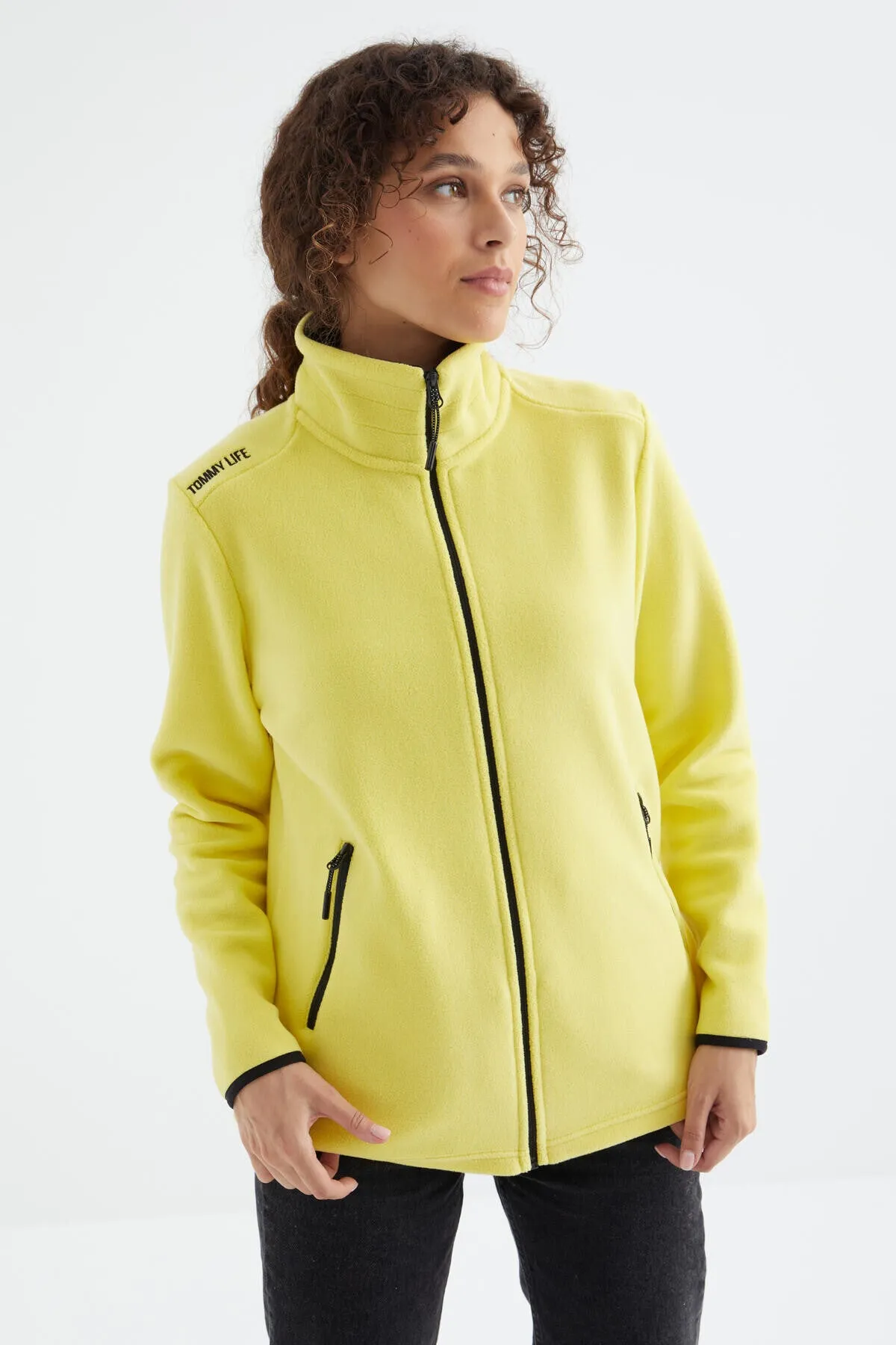 dik yaka fermuarli rahat form kadin polar sweatshirt - 97173