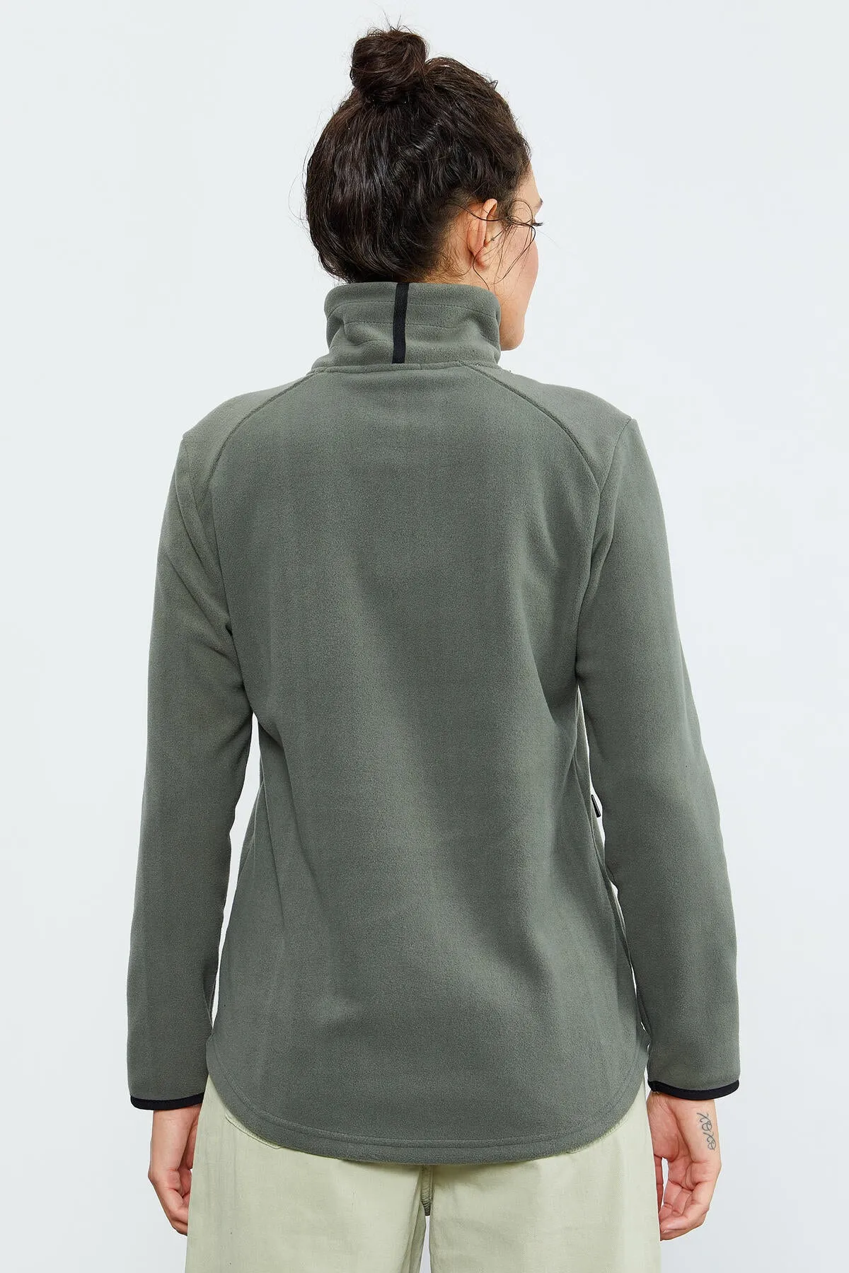 dik yaka fermuarli rahat form kadin polar sweatshirt - 97173