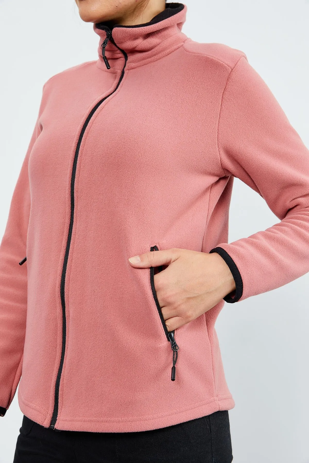 dik yaka fermuarli rahat form kadin polar sweatshirt - 97173