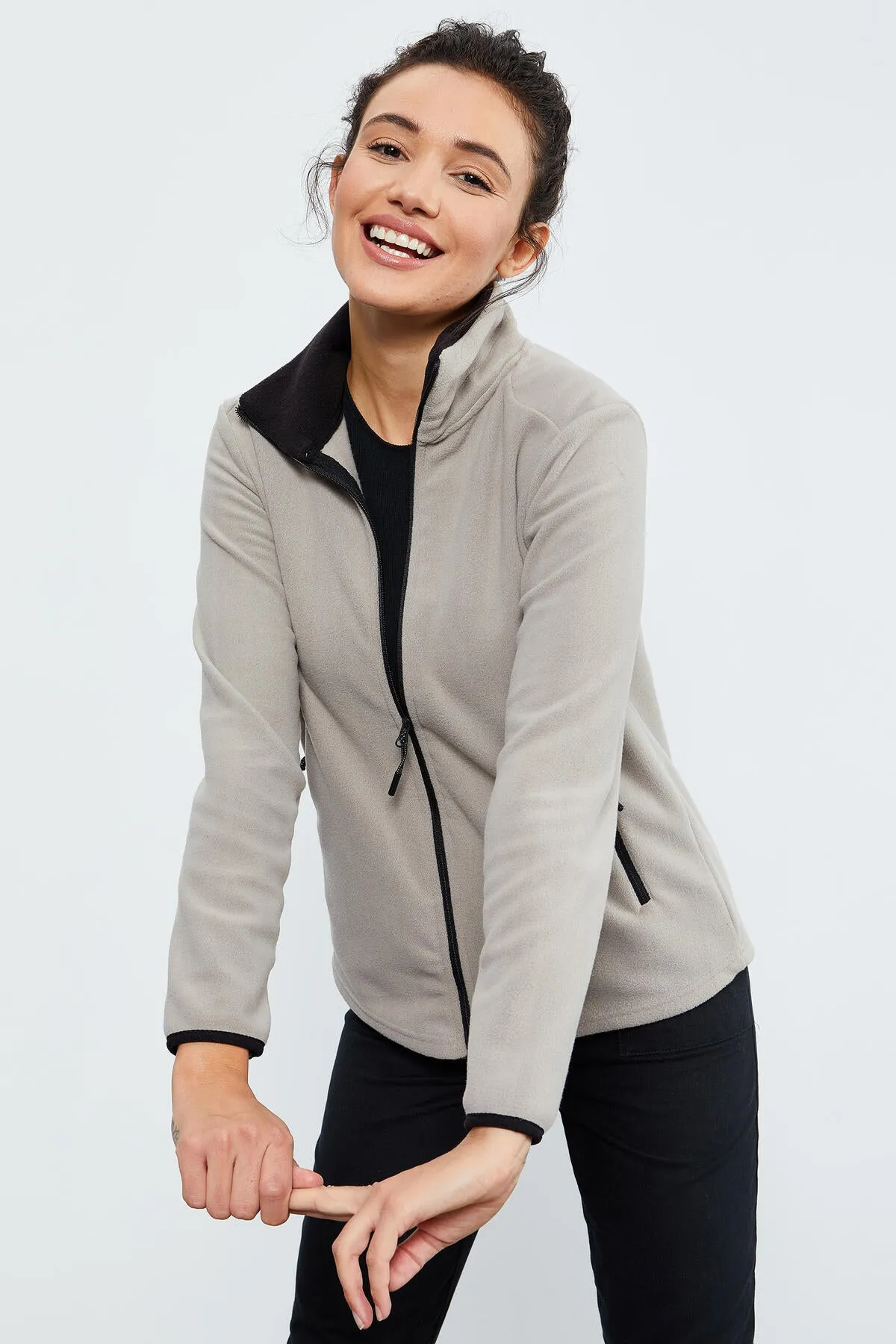 dik yaka fermuarli rahat form kadin polar sweatshirt - 97173