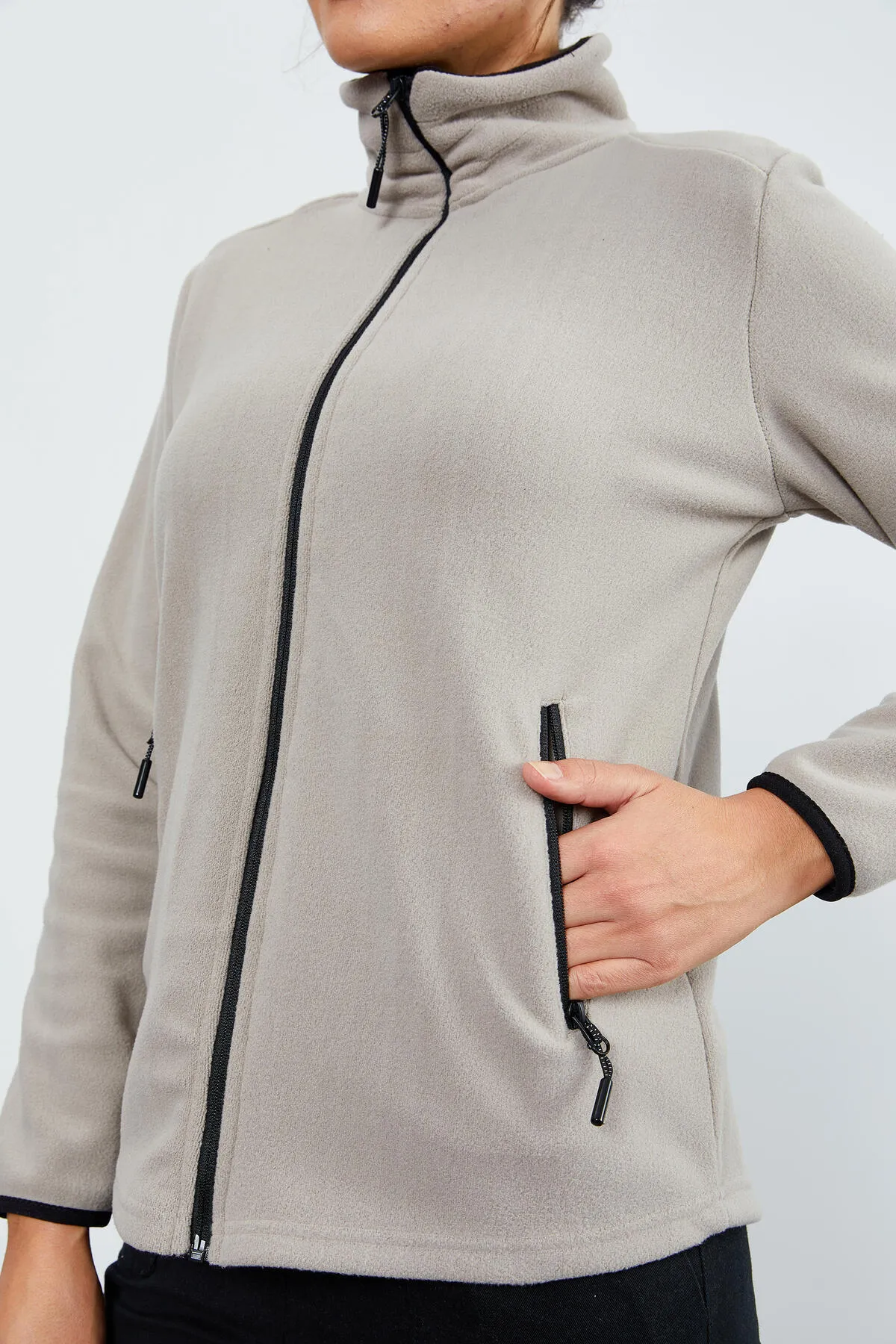 dik yaka fermuarli rahat form kadin polar sweatshirt - 97173