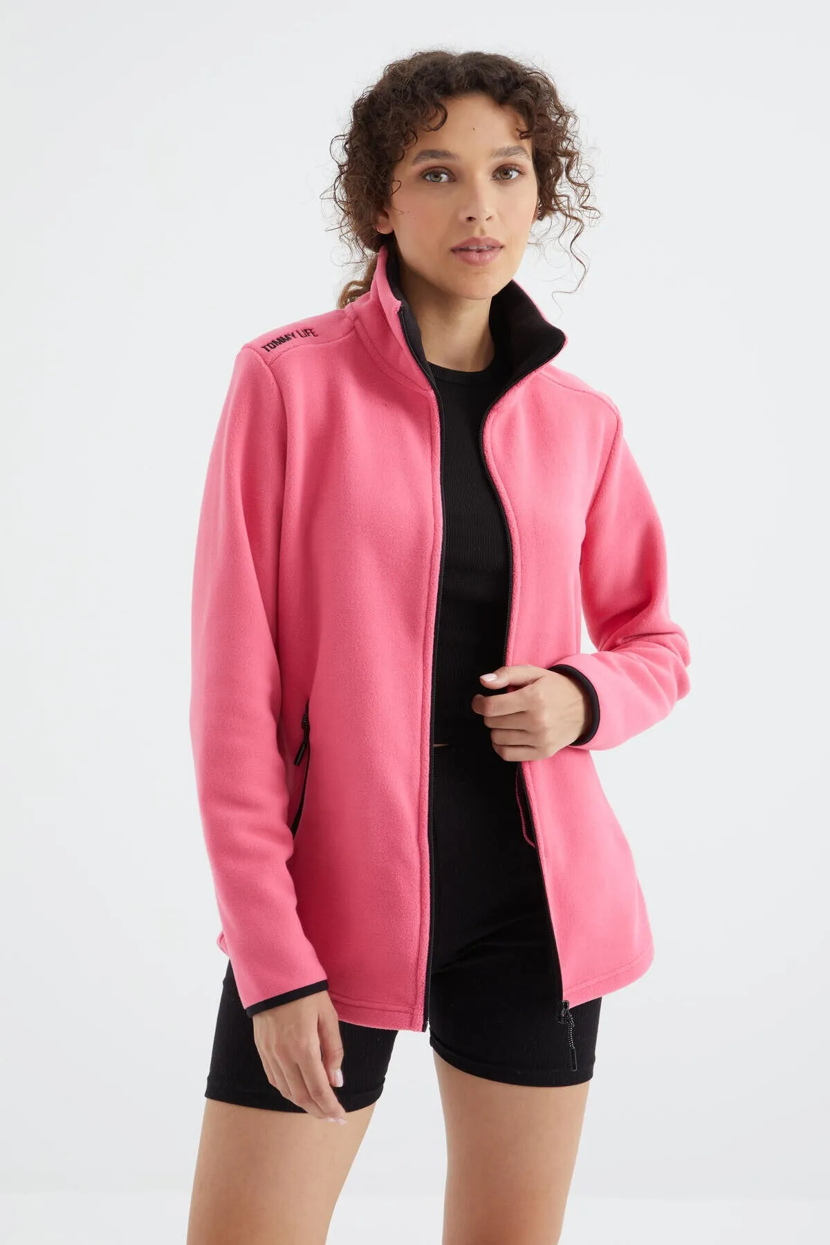 dik yaka fermuarli rahat form kadin polar sweatshirt - 97173