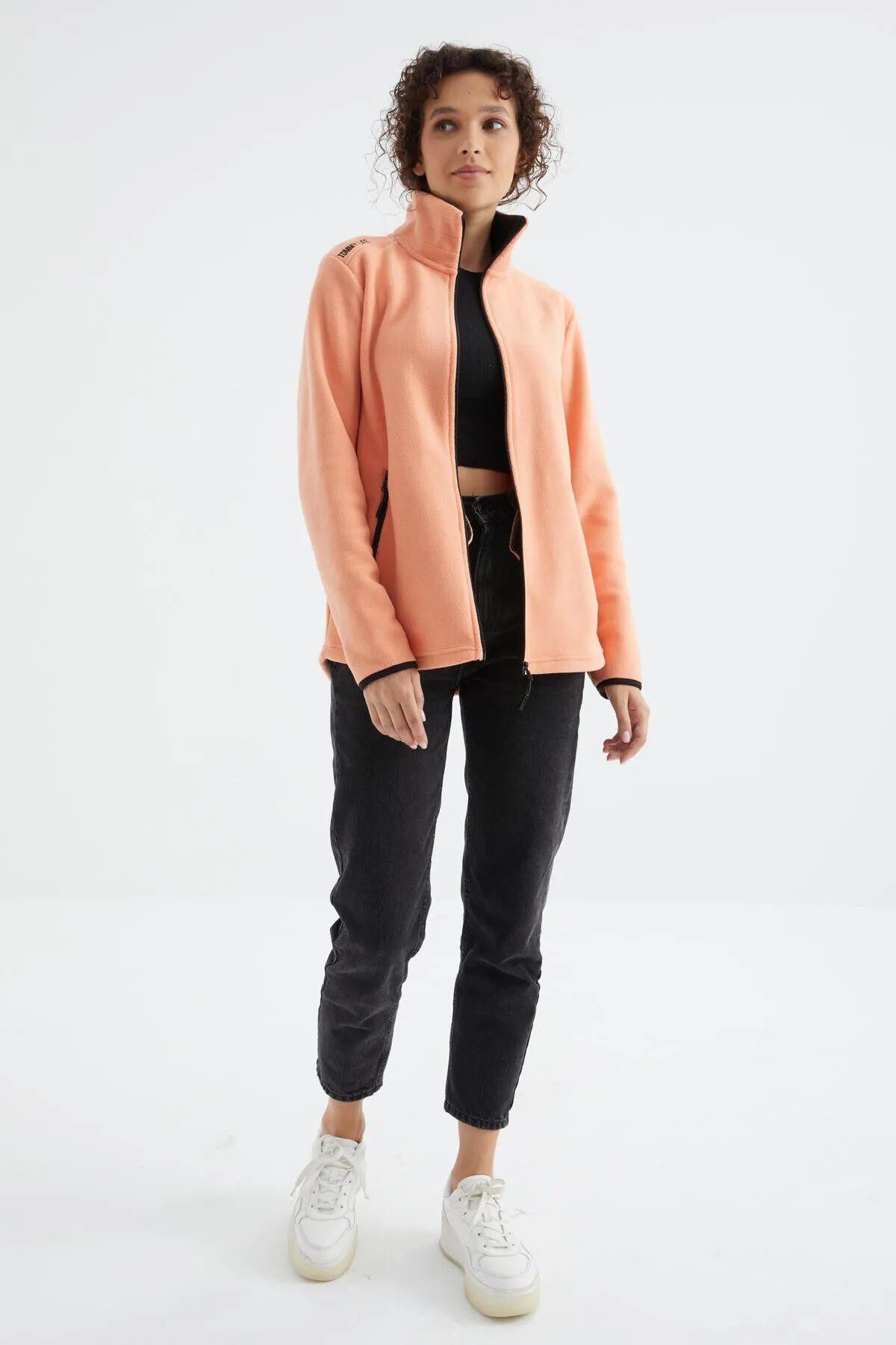 dik yaka fermuarli rahat form kadin polar sweatshirt - 97173